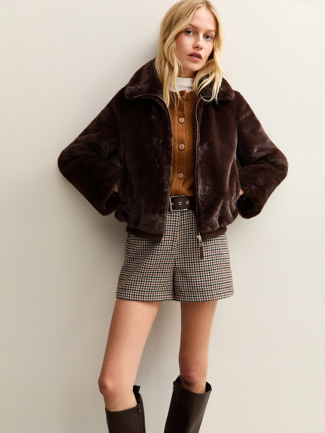 New Look Dark Brown Faux Fur Bomber Jacket