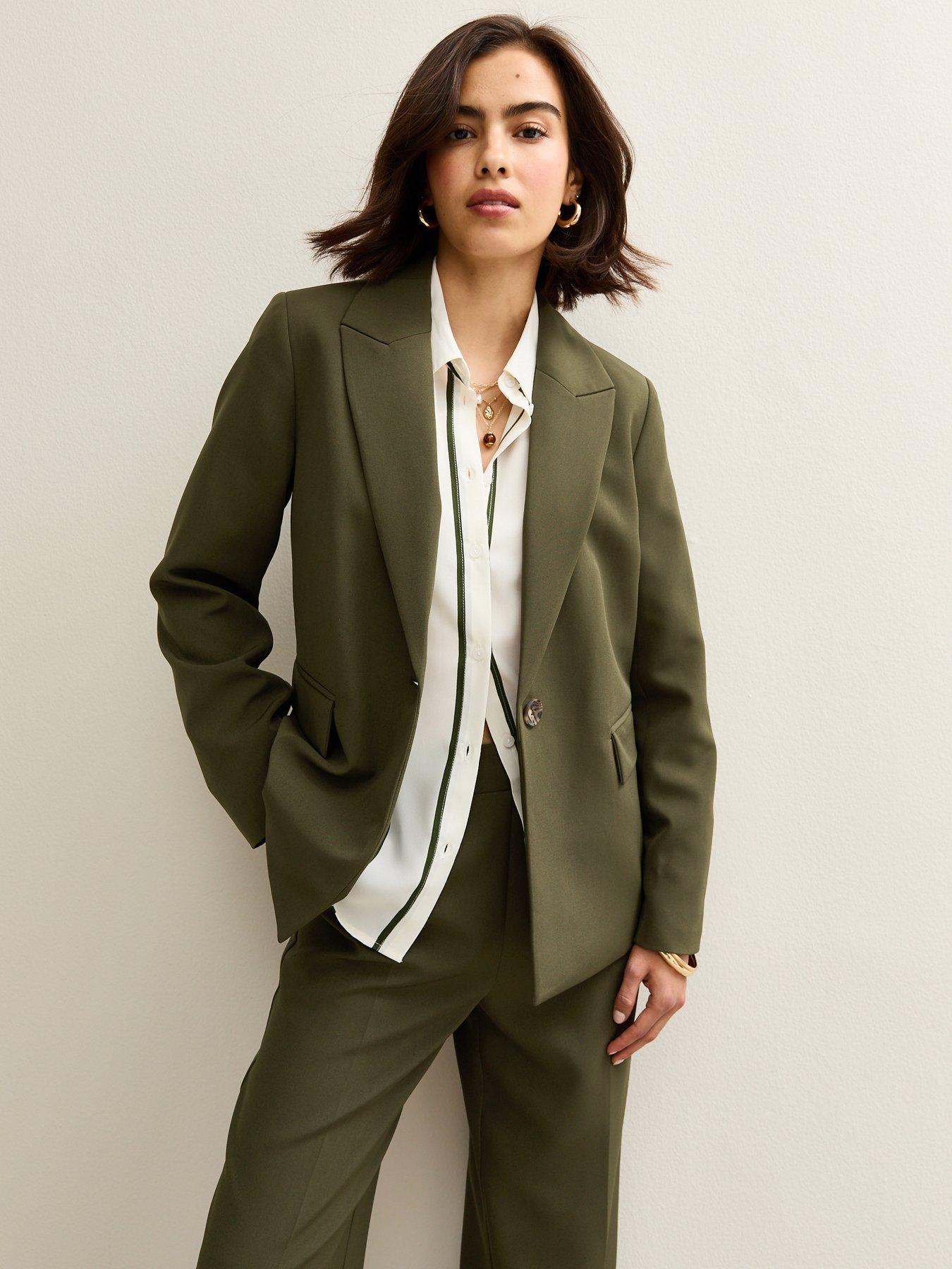 Image 1 of 5 of New Look Single Breasted Blazer Jacket - Khaki