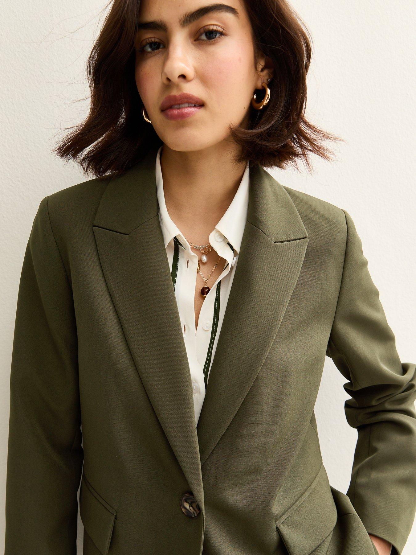 Image 5 of 5 of New Look Single Breasted Blazer Jacket - Khaki