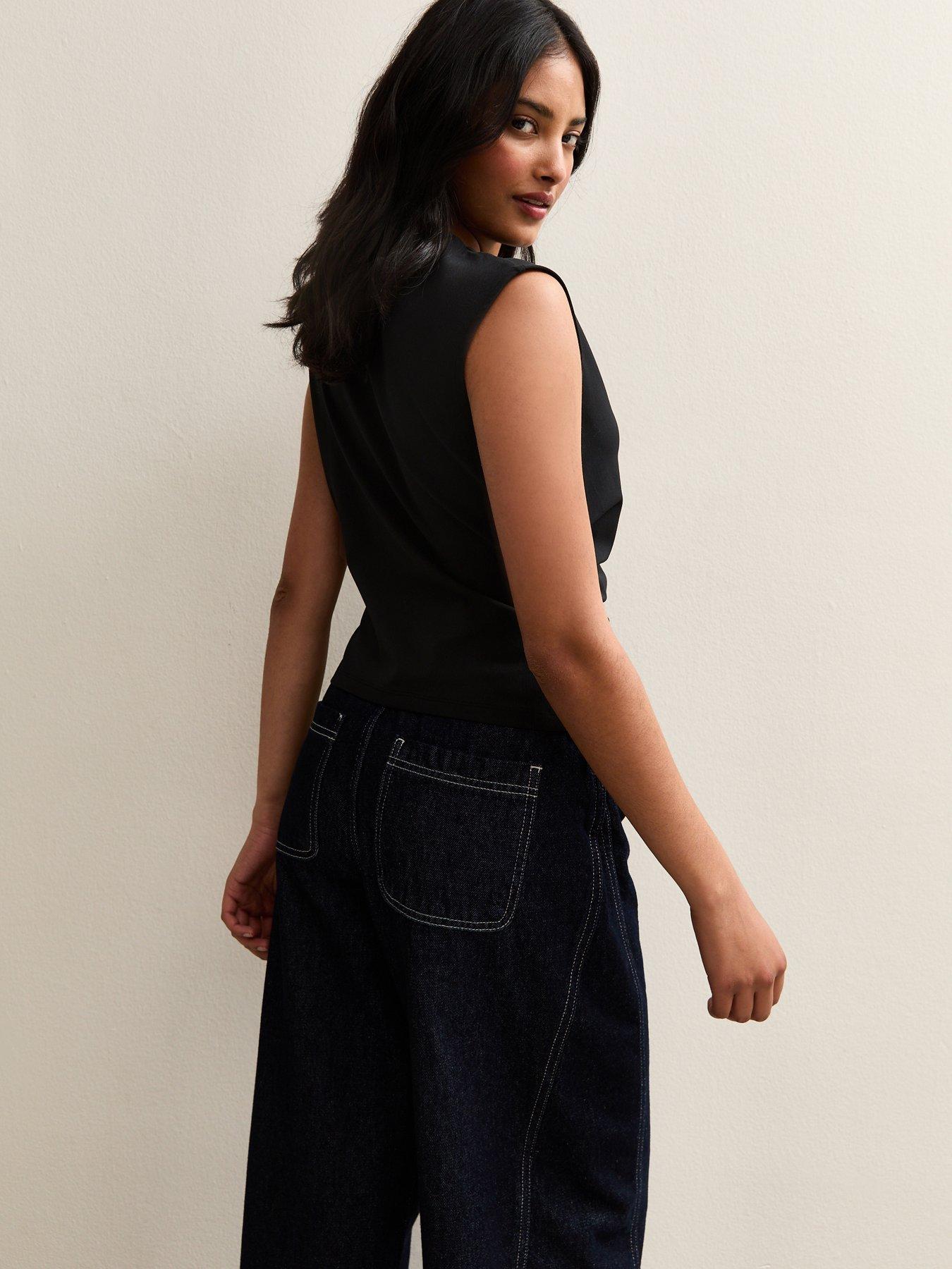 Image 2 of 5 of New Look Black Ruched Jersey Tank Top
