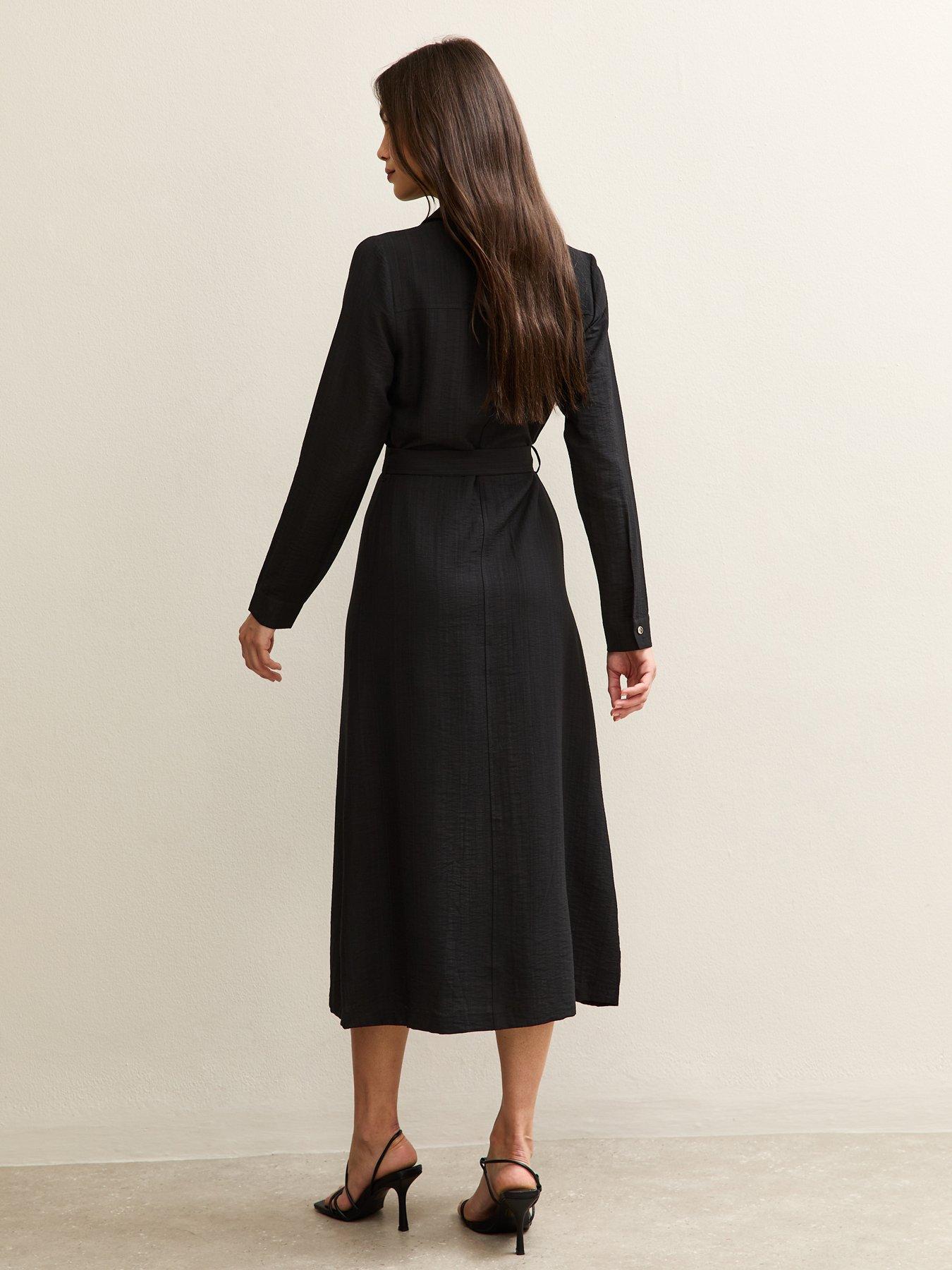 long sleeve shirt dress uk New Look Long Sleeve Belted Midi Shirt Dress - Black