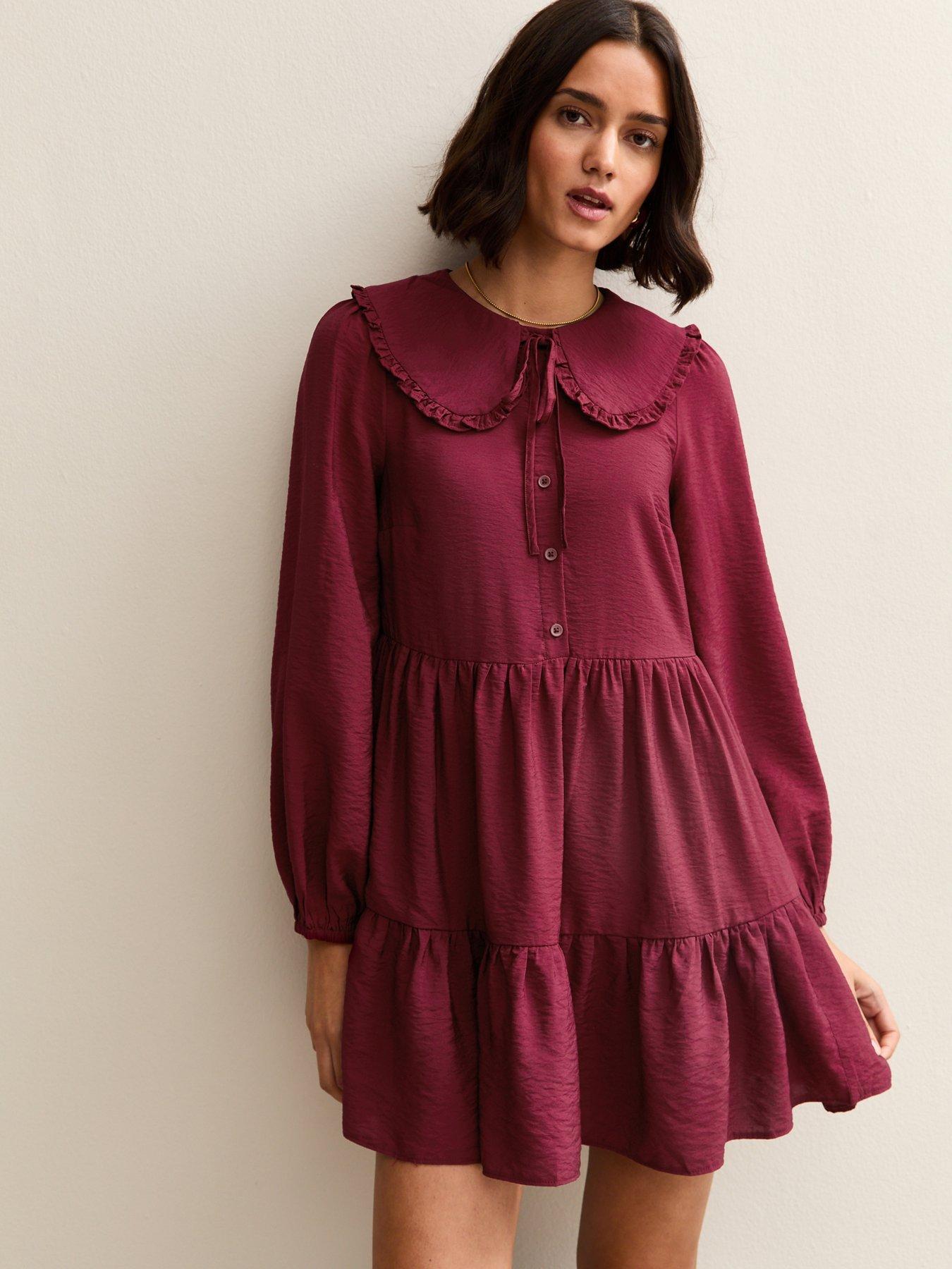 strapless open back dress Bubbleroom occasion – Volume Skirt Long Sleeve Mini Dress – Dresses – Red /  Patterned main image 0
