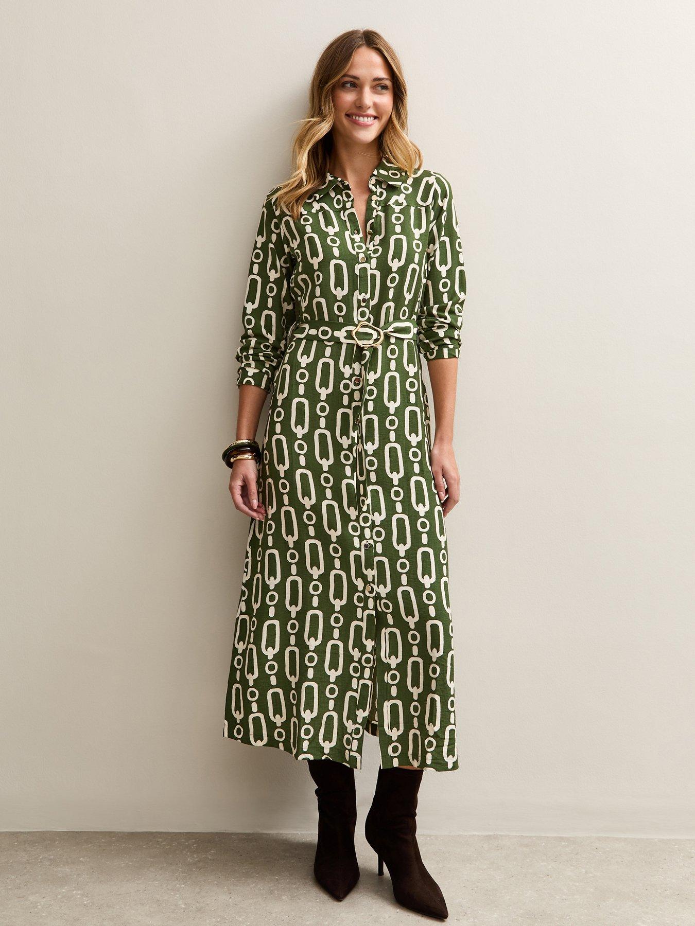 New Look Green Graphic Print Midi Shirt Dress