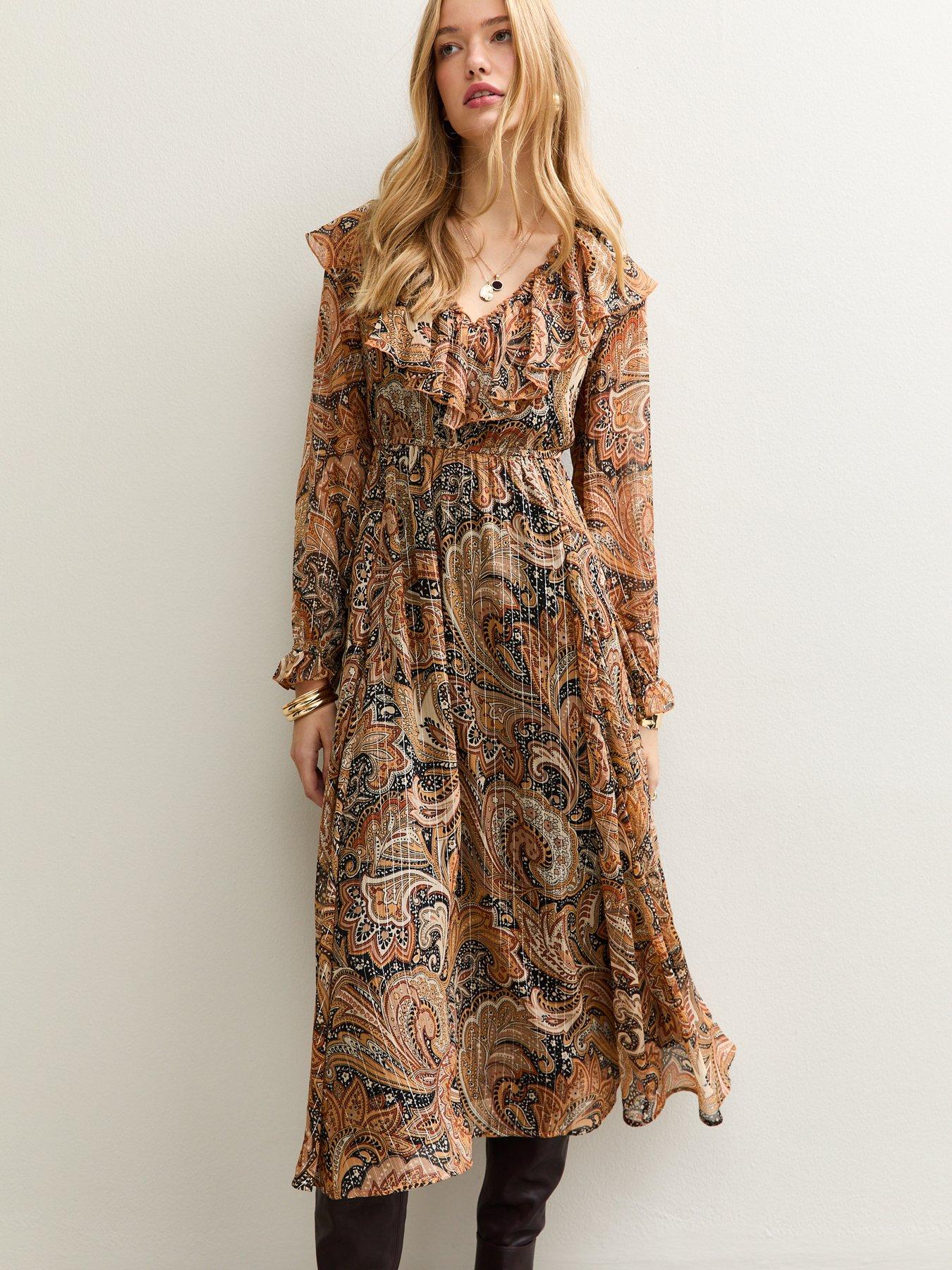 princess polly baby blue dress Indie Paisley Mesh Maxi Dress - Brown main image 1