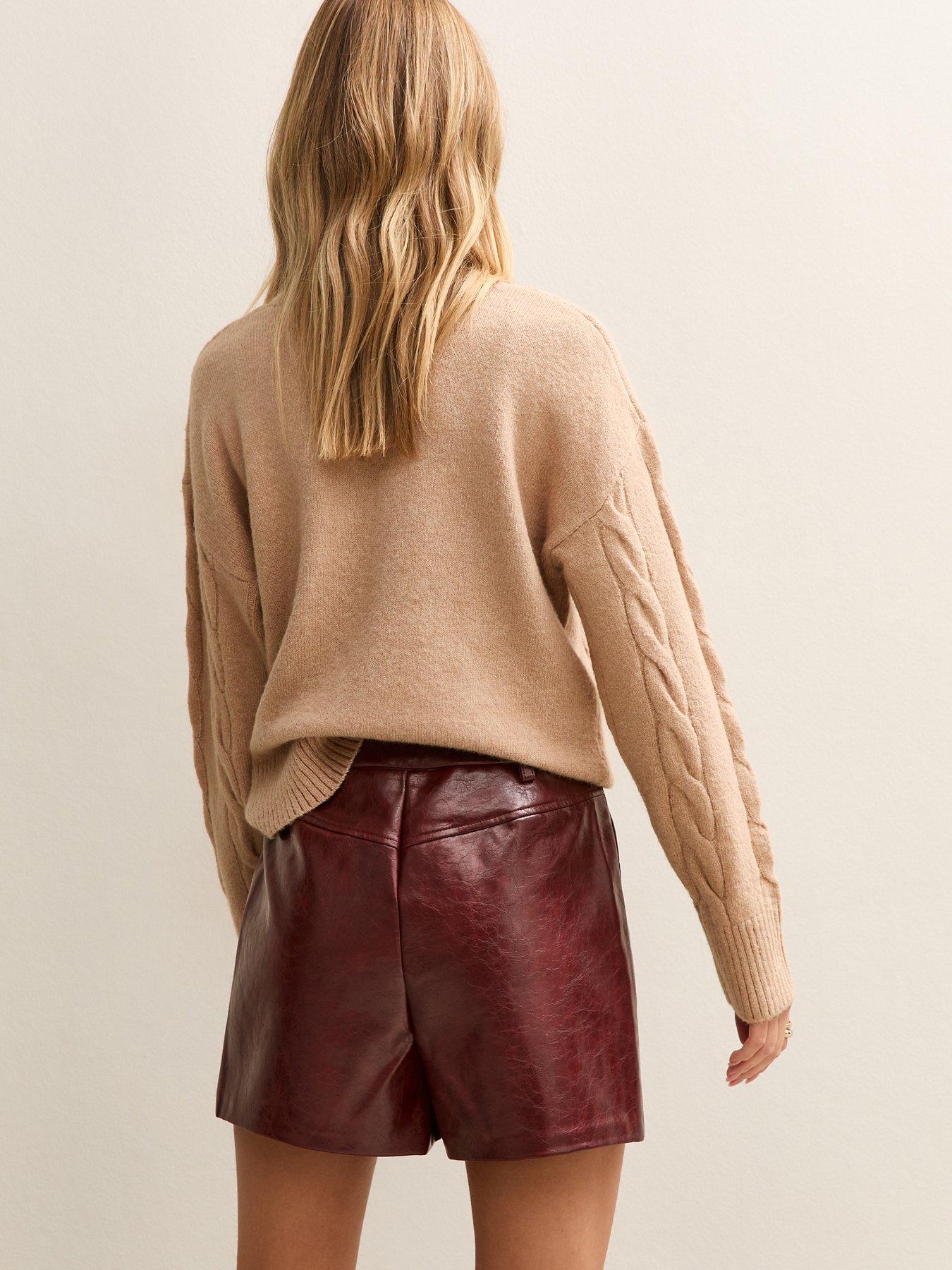 New Look Cracked Texture Faux Leather Shorts Dark Burgundy Very