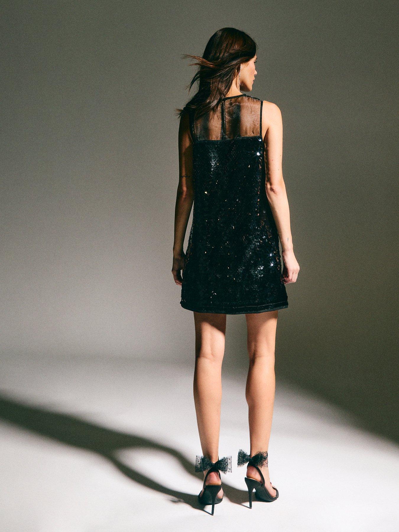 Image 2 of 4 of New Look Sequin Embellished Mini Shift Dress - Black