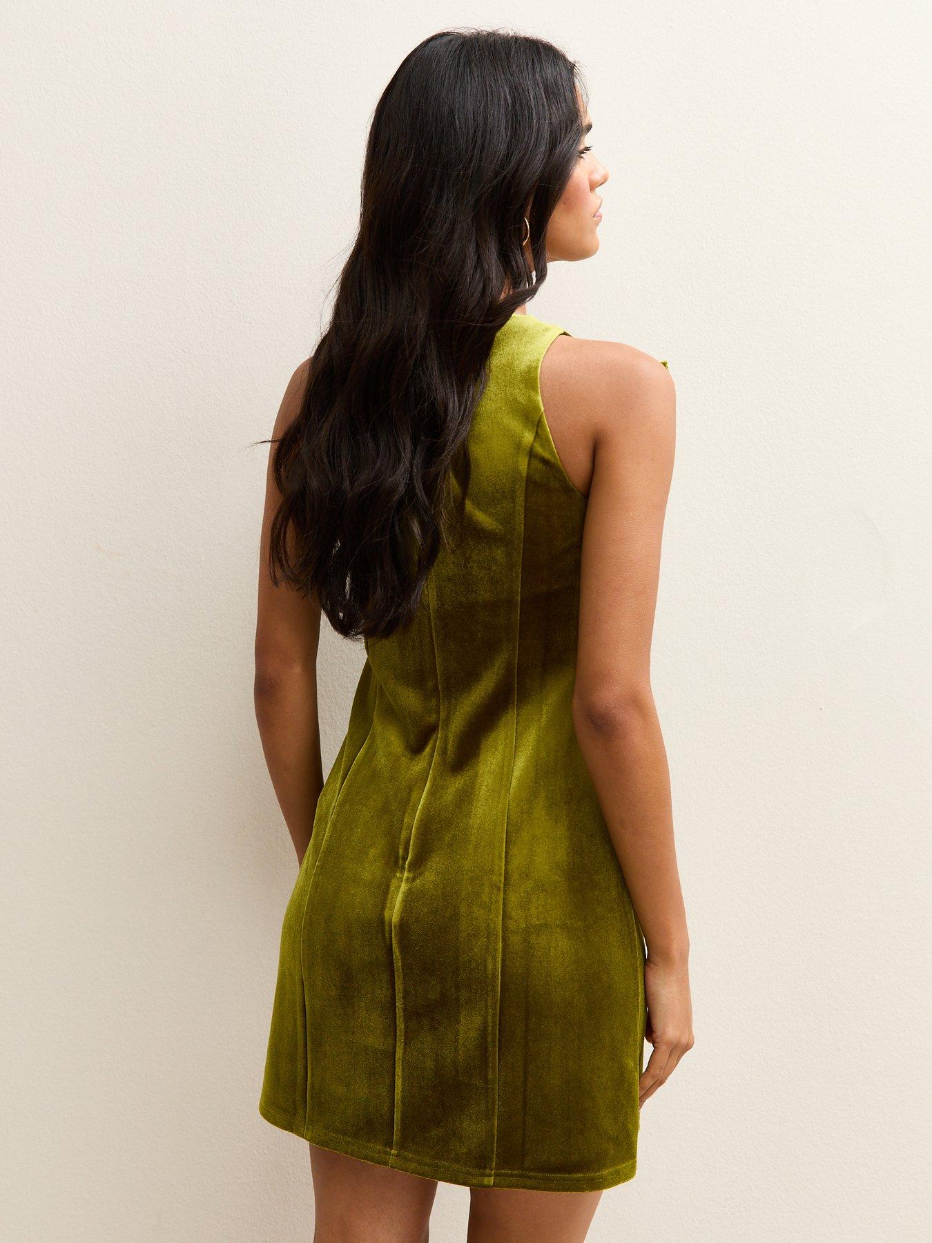 Image 2 of 5 of New Look Green Velvet Bow Applique Shift Mini Dress
