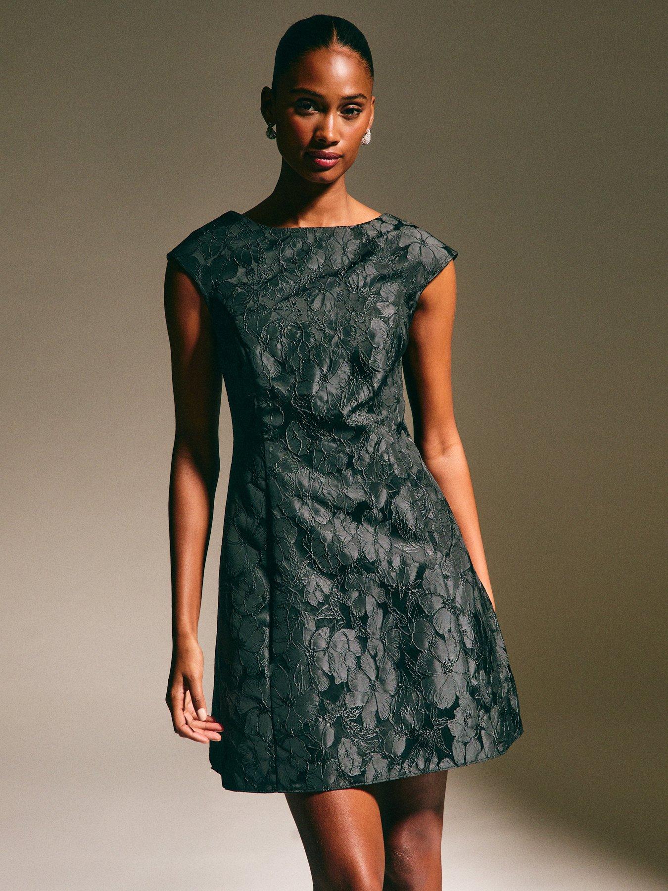 New Look Black Floral Jacquard Bow Mini Dress