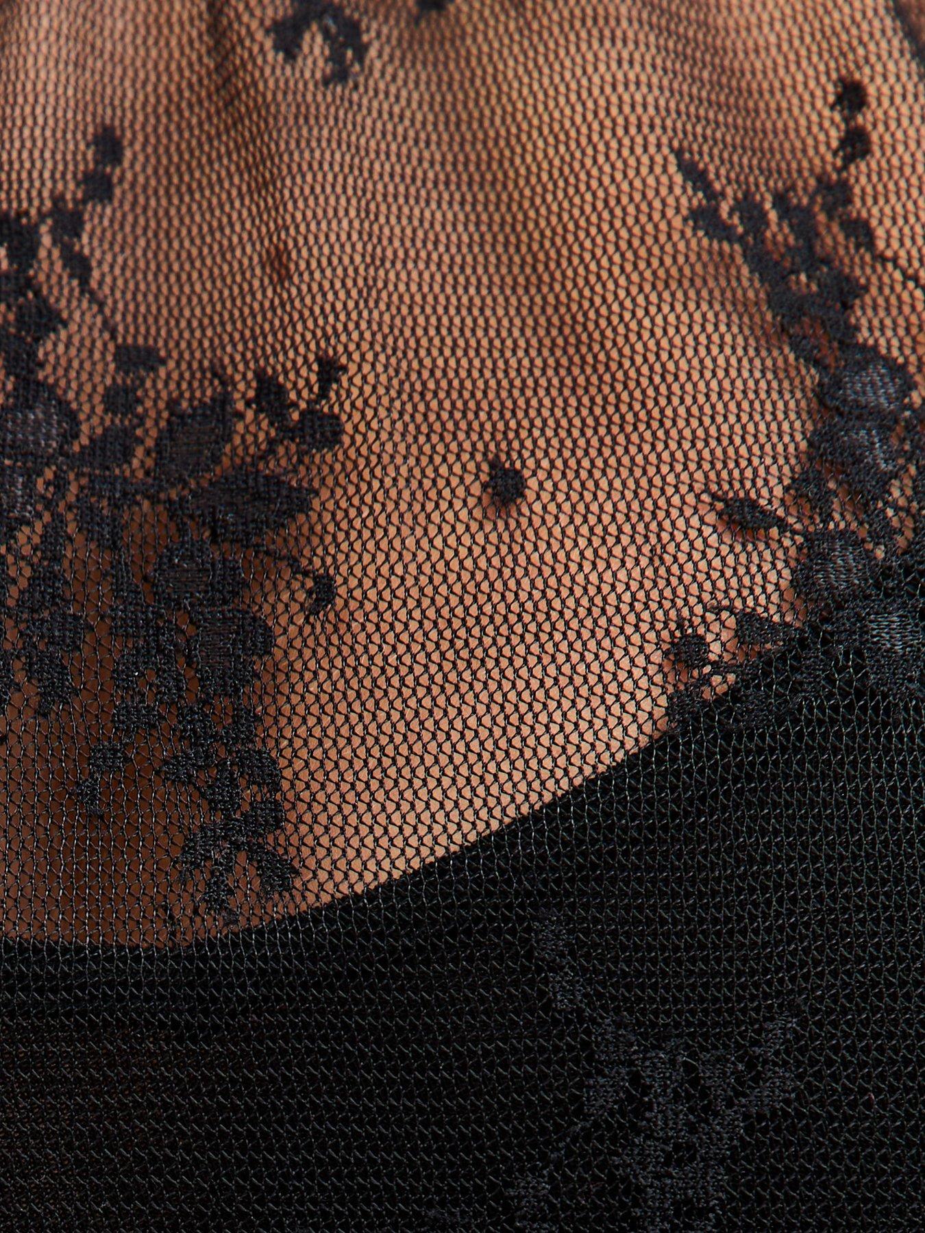 Image 5 of 5 of New Look Semi Sheer Shirred Lace High Neck Blouse - Black