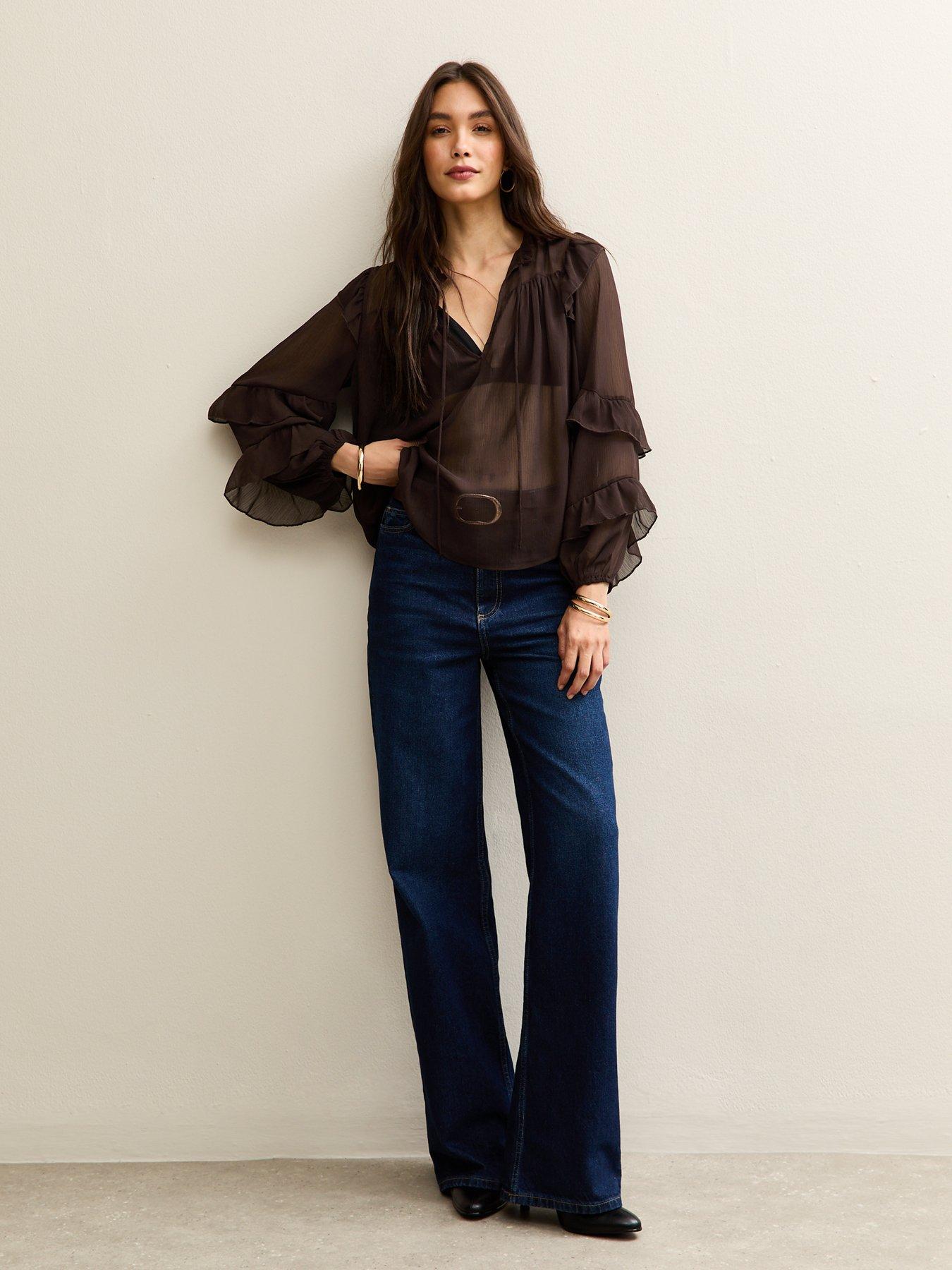 New Look Chiffon Tie Neck Blouse - Brown | Very