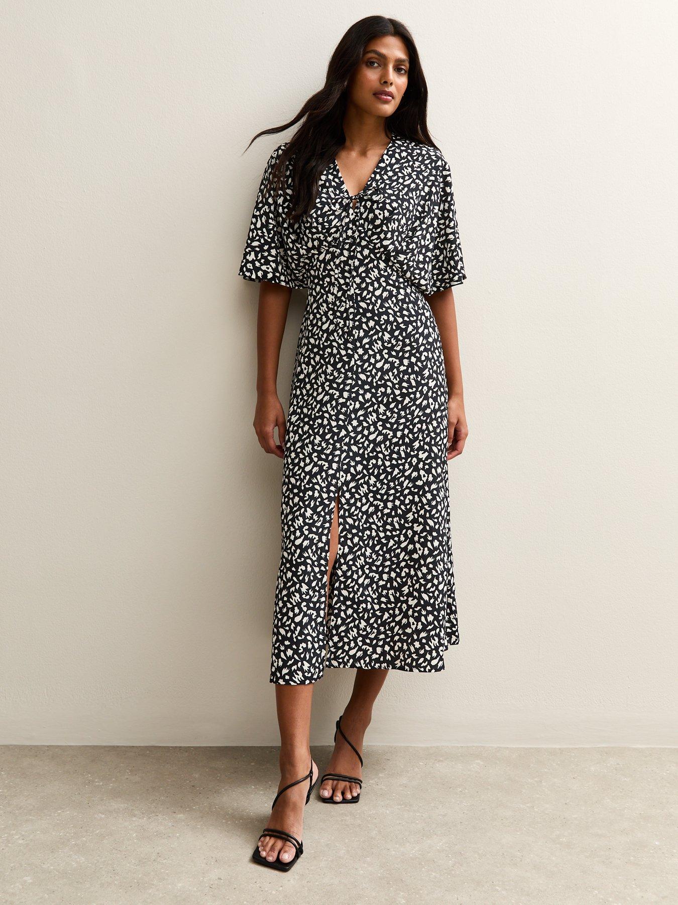 Image 1 of 5 of New Look Batwing Sleeve Midi Dress - Print