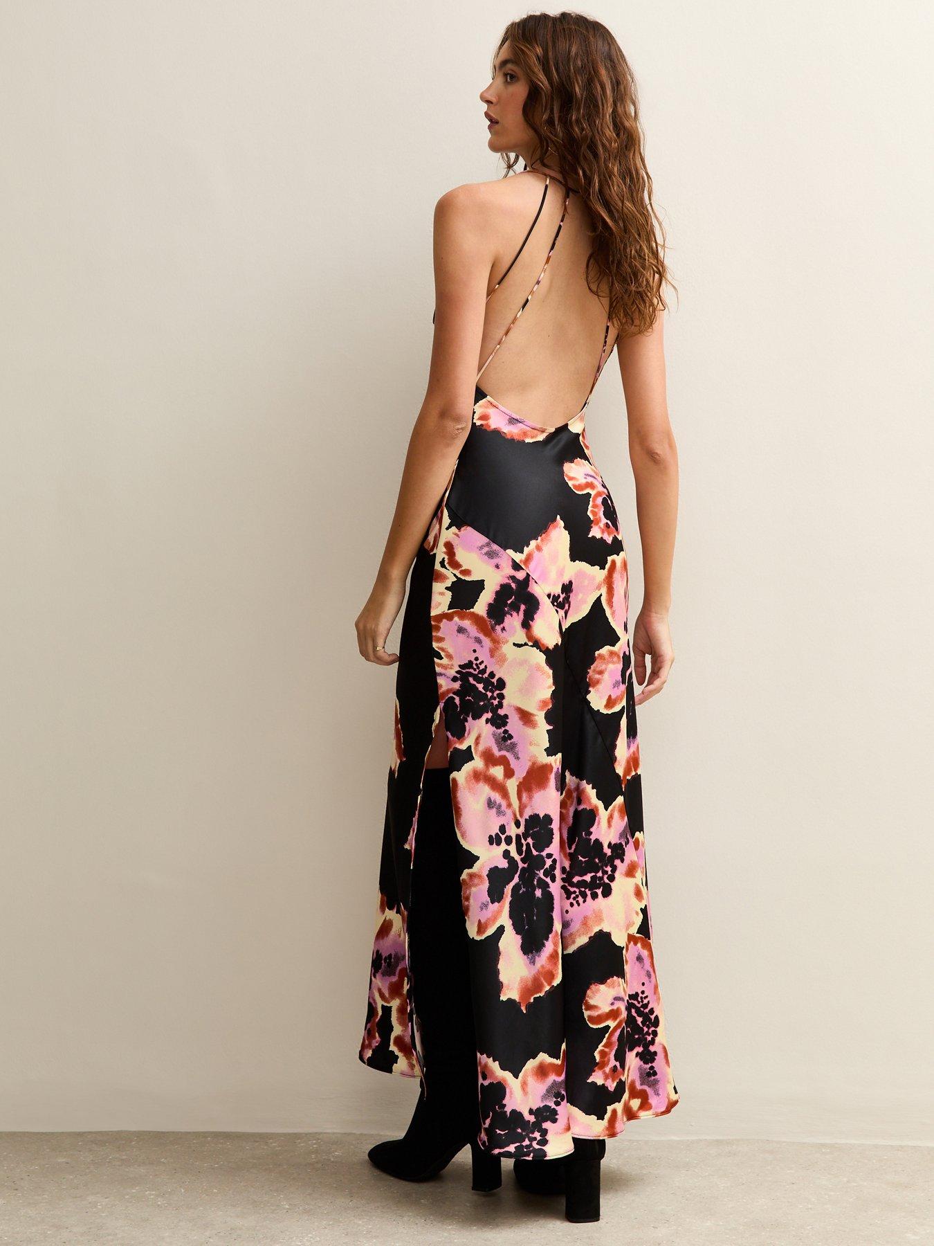 New Look Black Floral Print Low Back Midi Dress | Very