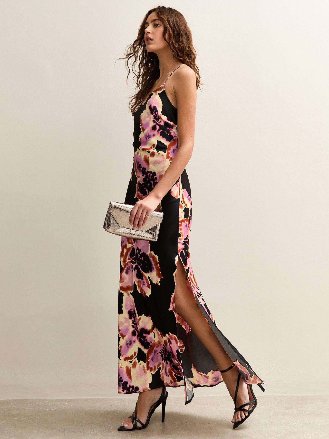 New Look Black Floral Print Low Back Midi Dress | Very