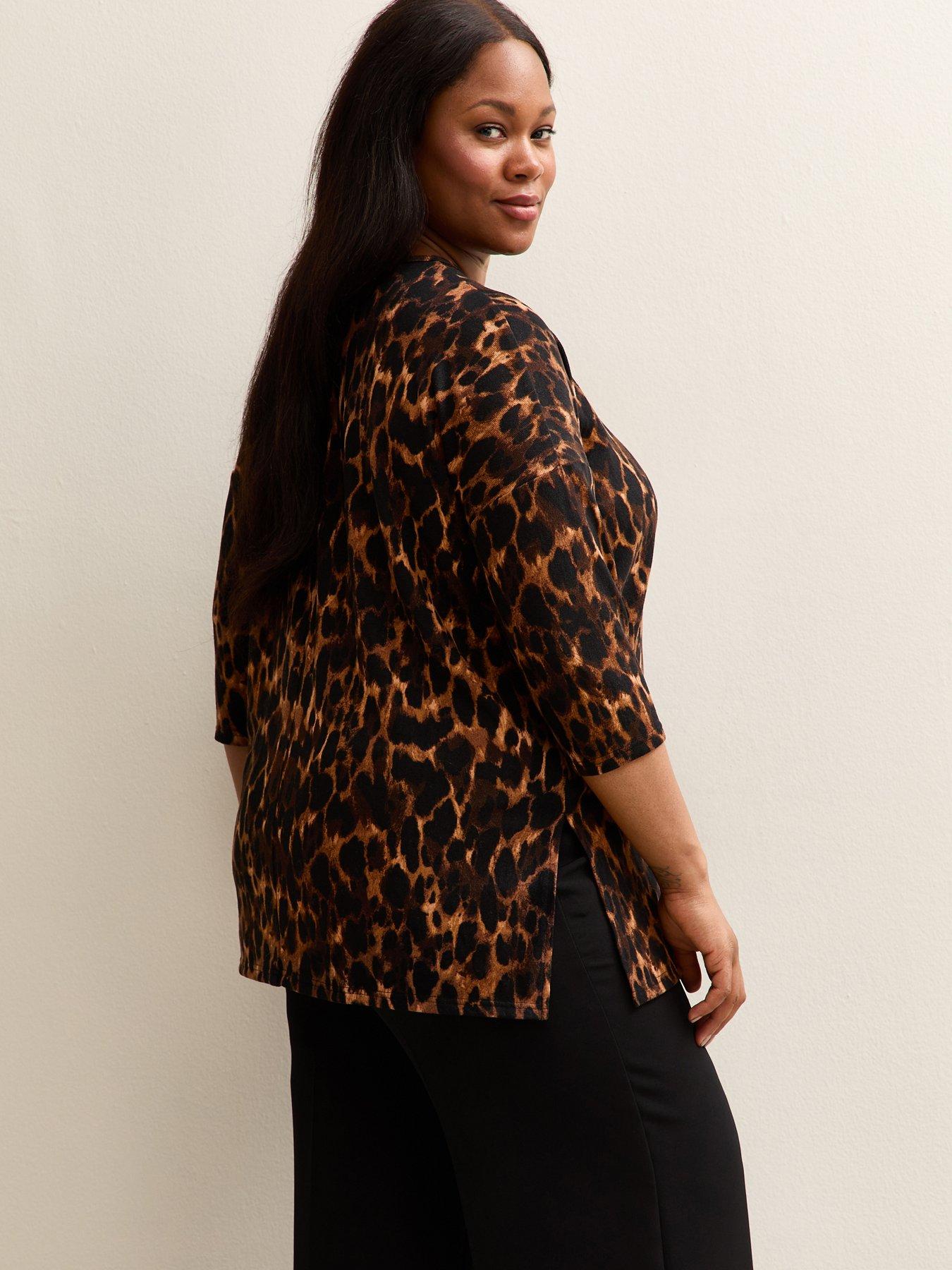 Image 2 of 5 of New Look Curves Brown Soft Touch Leopard Print Top