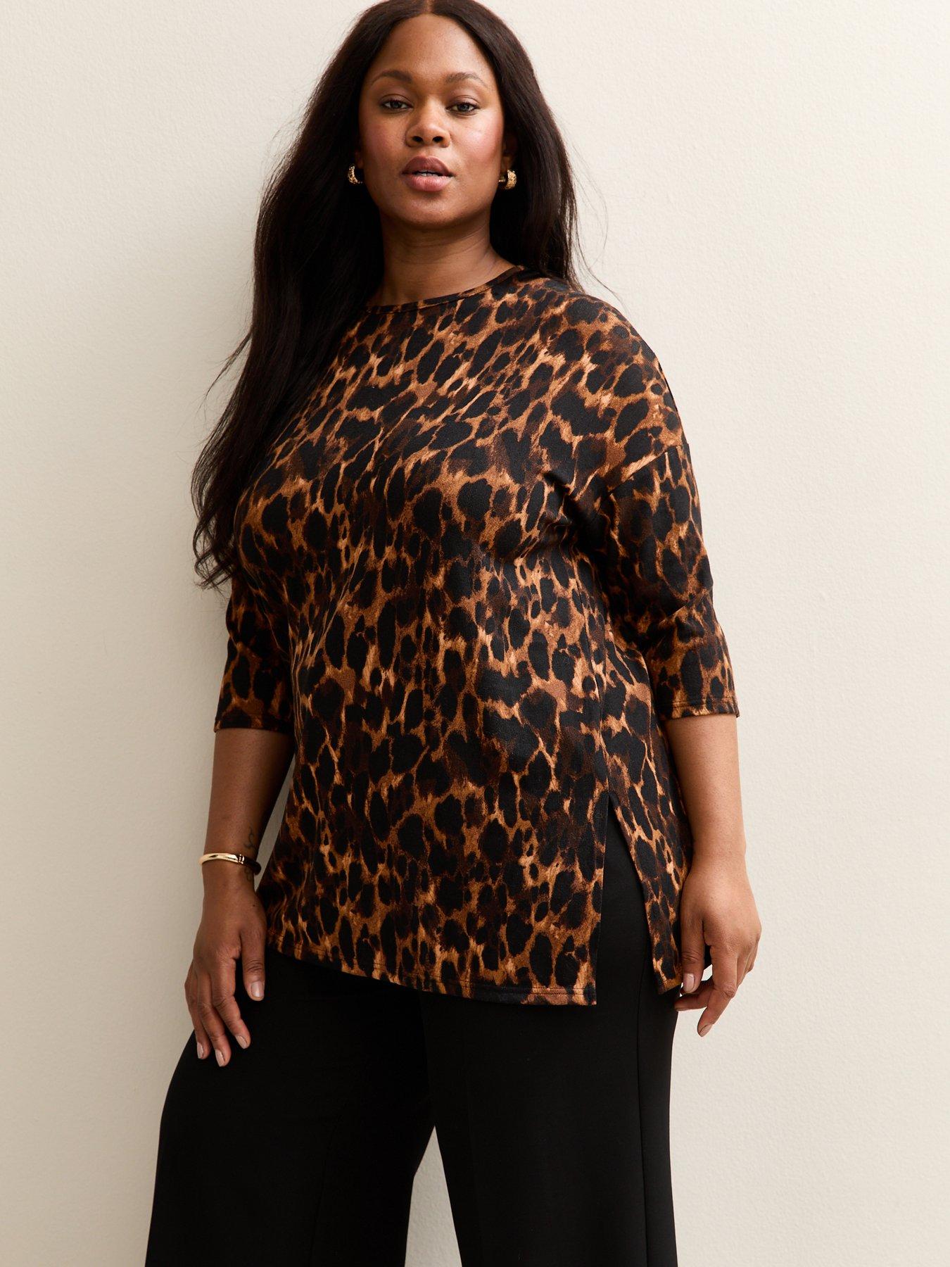 Image 3 of 5 of New Look Curves Brown Soft Touch Leopard Print Top