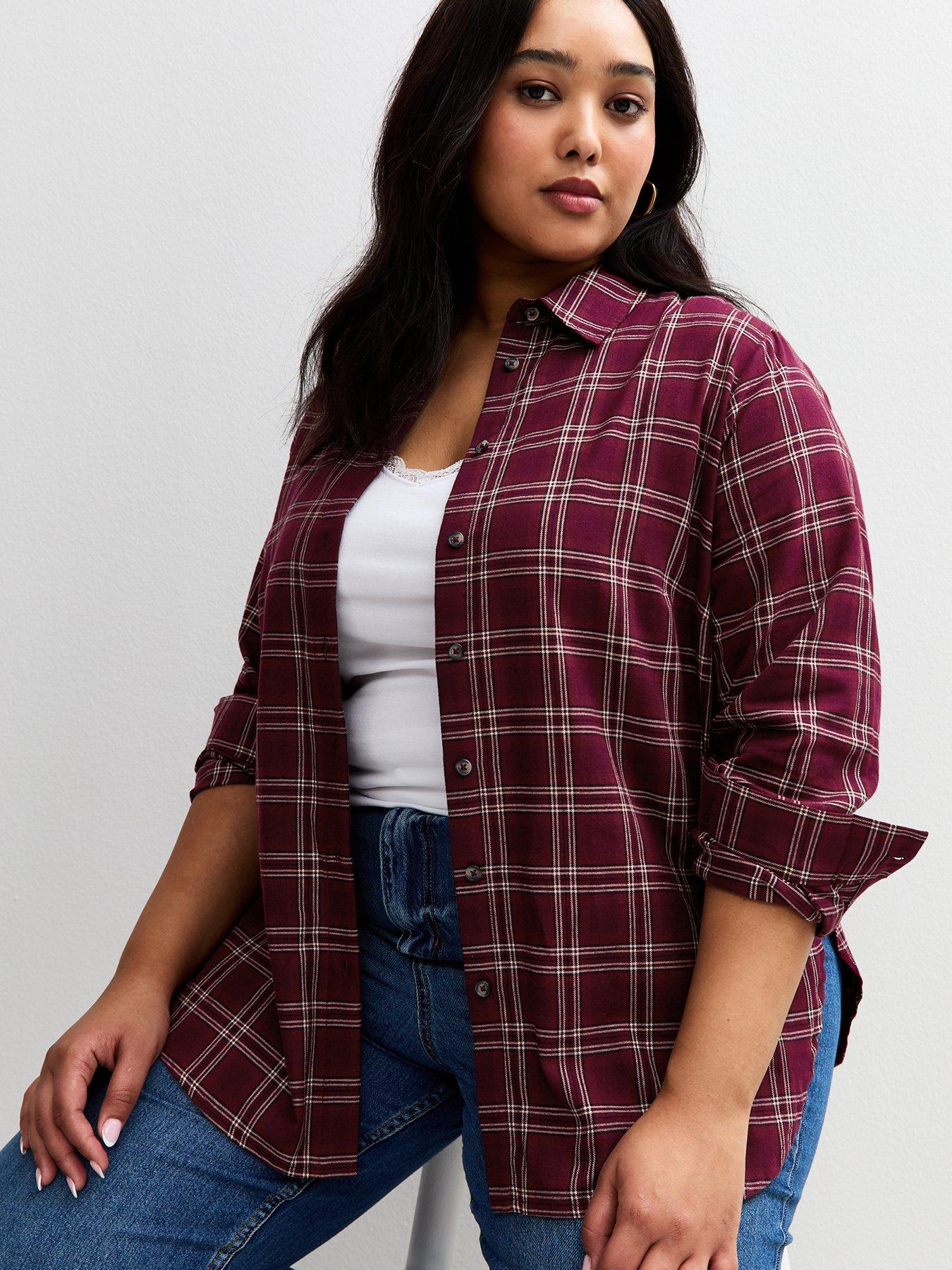 Image 5 of 6 of New Look Curves Checked Long Sleeve Shirt - Red