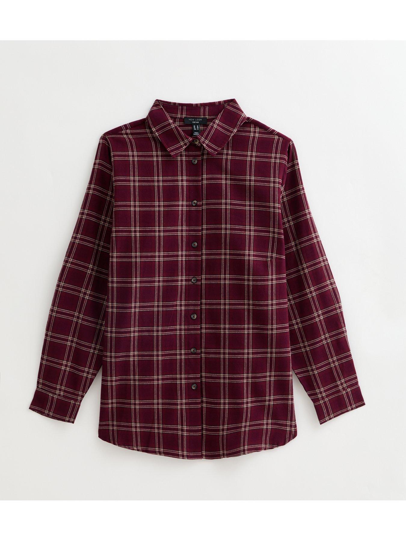Image 6 of 6 of New Look Curves Checked Long Sleeve Shirt - Red