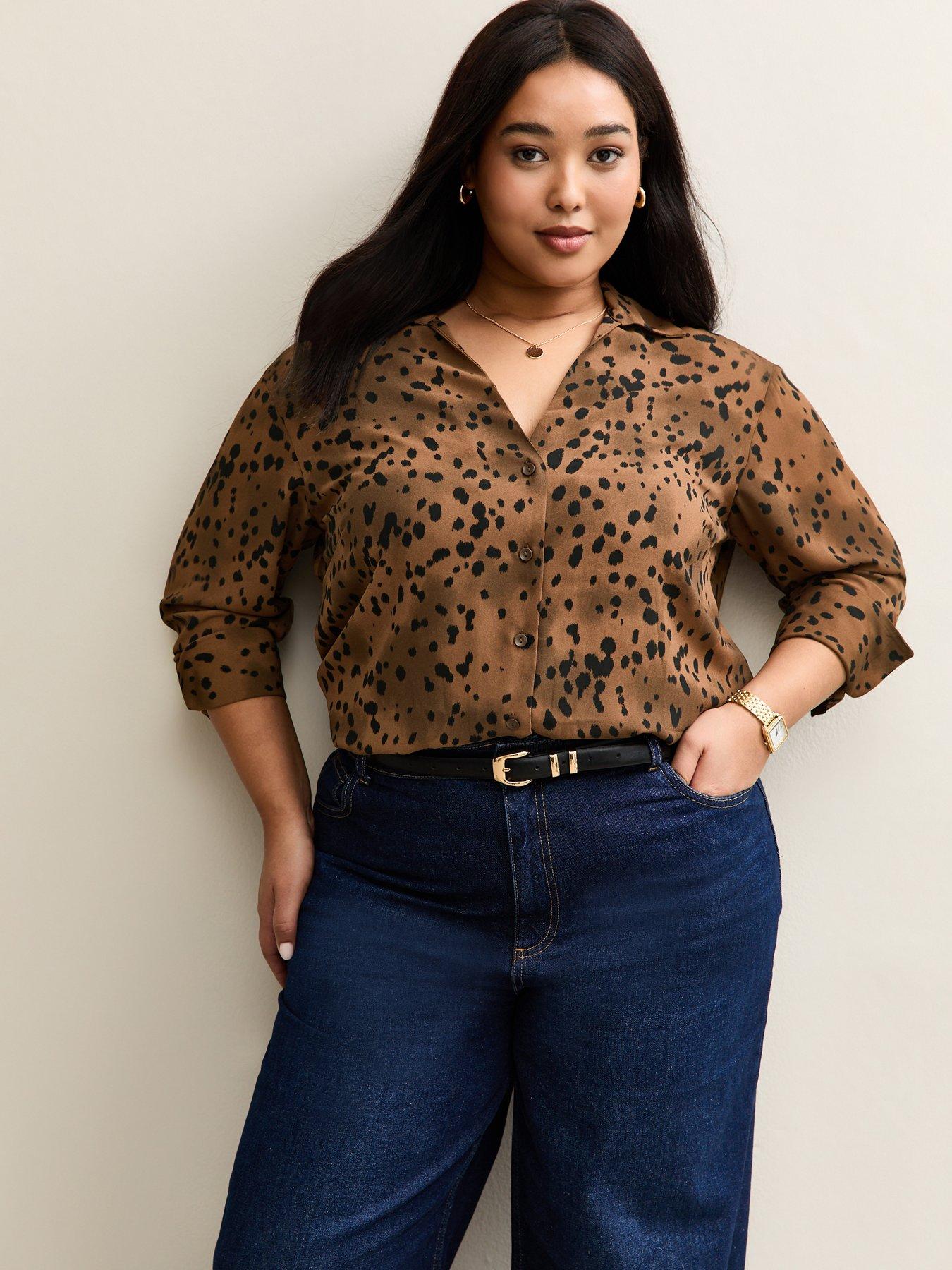 Image 1 of 5 of New Look Curves Speckled Pattern Shirt - Brown