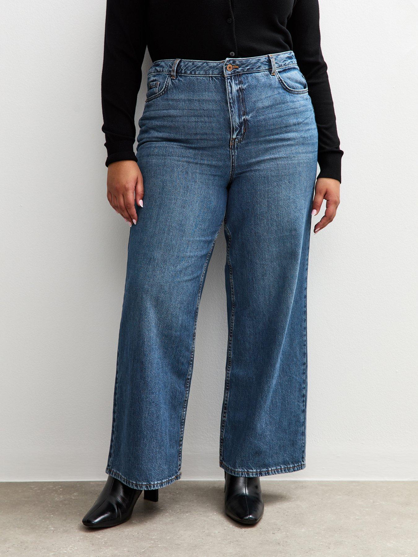 New Look Curves Blue Adalae High Waist Wide Leg Jeans