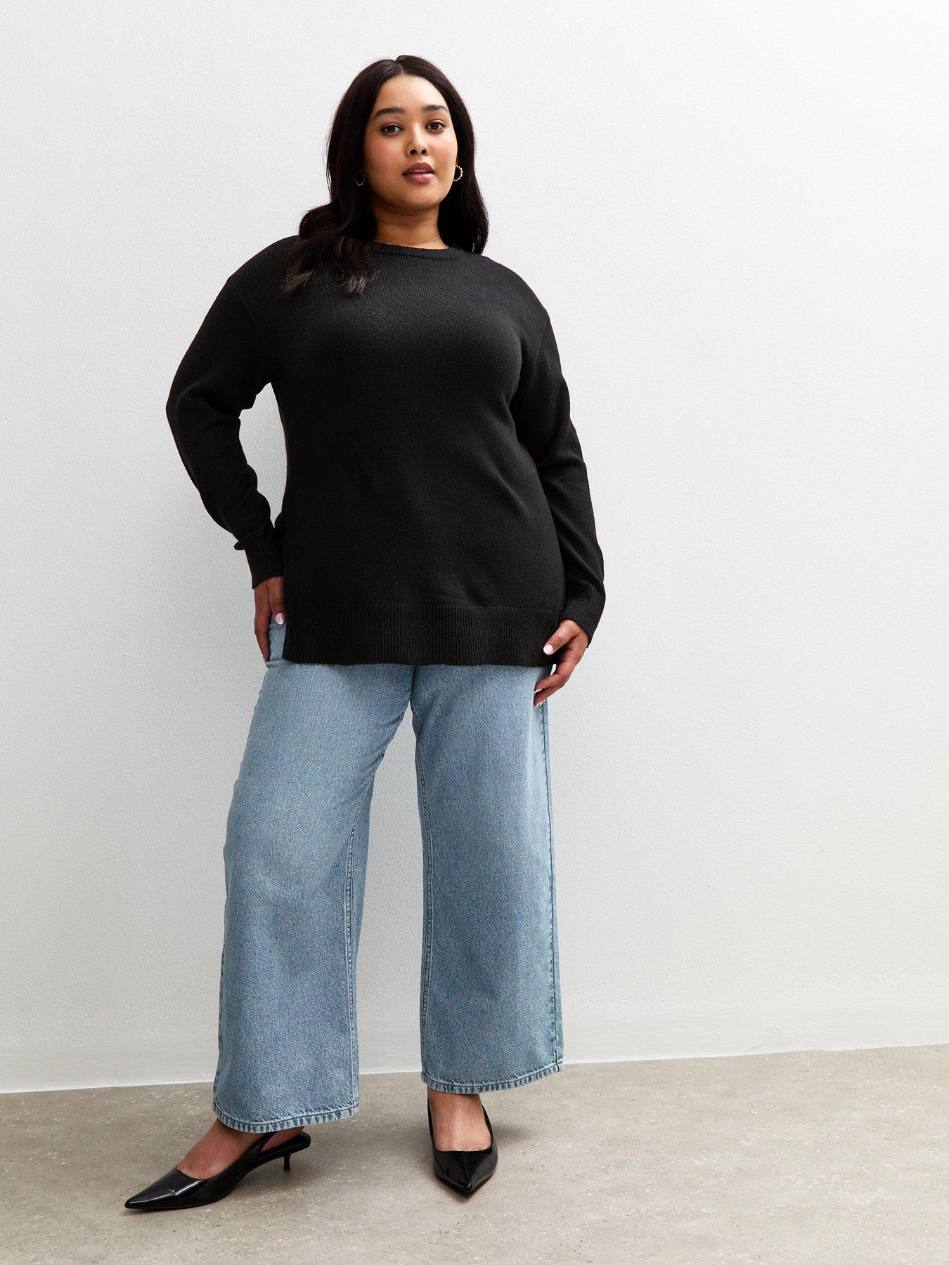 Image 1 of 6 of New Look Curves Elasticated Wide Leg Jeans - Light Blue