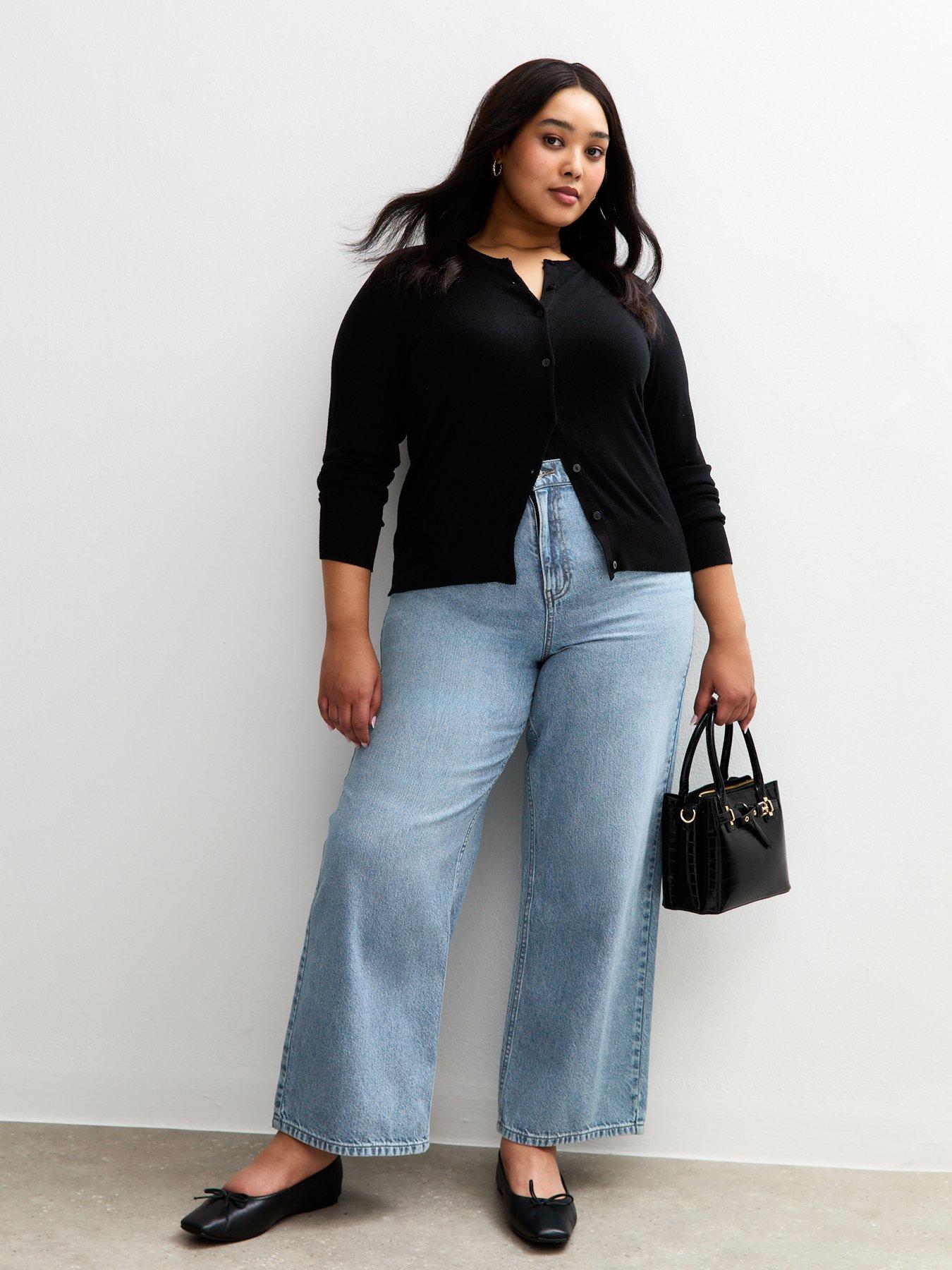 Image 3 of 6 of New Look Curves Elasticated Wide Leg Jeans - Light Blue