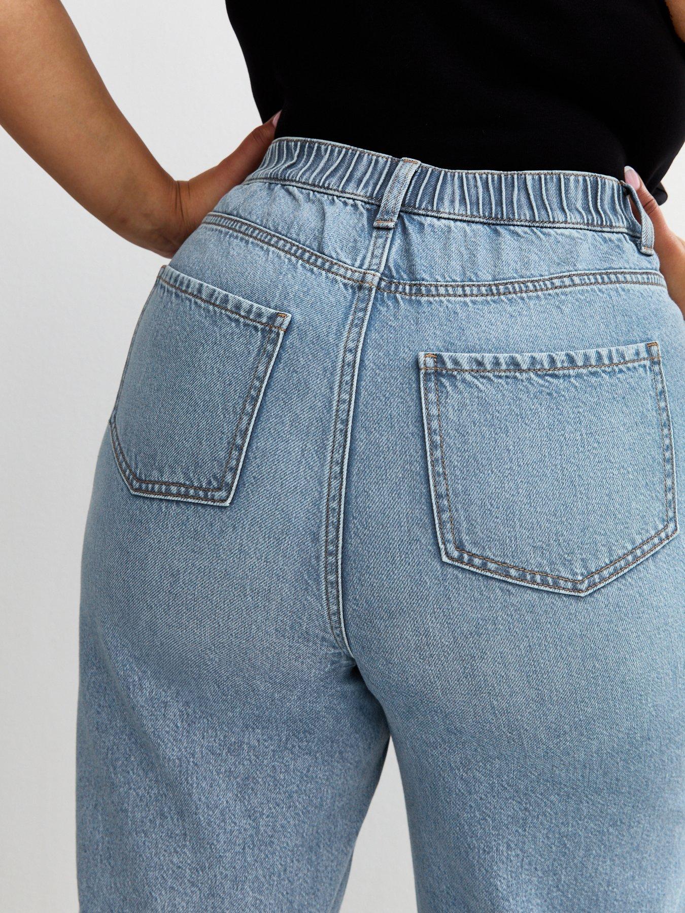 Image 5 of 6 of New Look Curves Elasticated Wide Leg Jeans - Light Blue