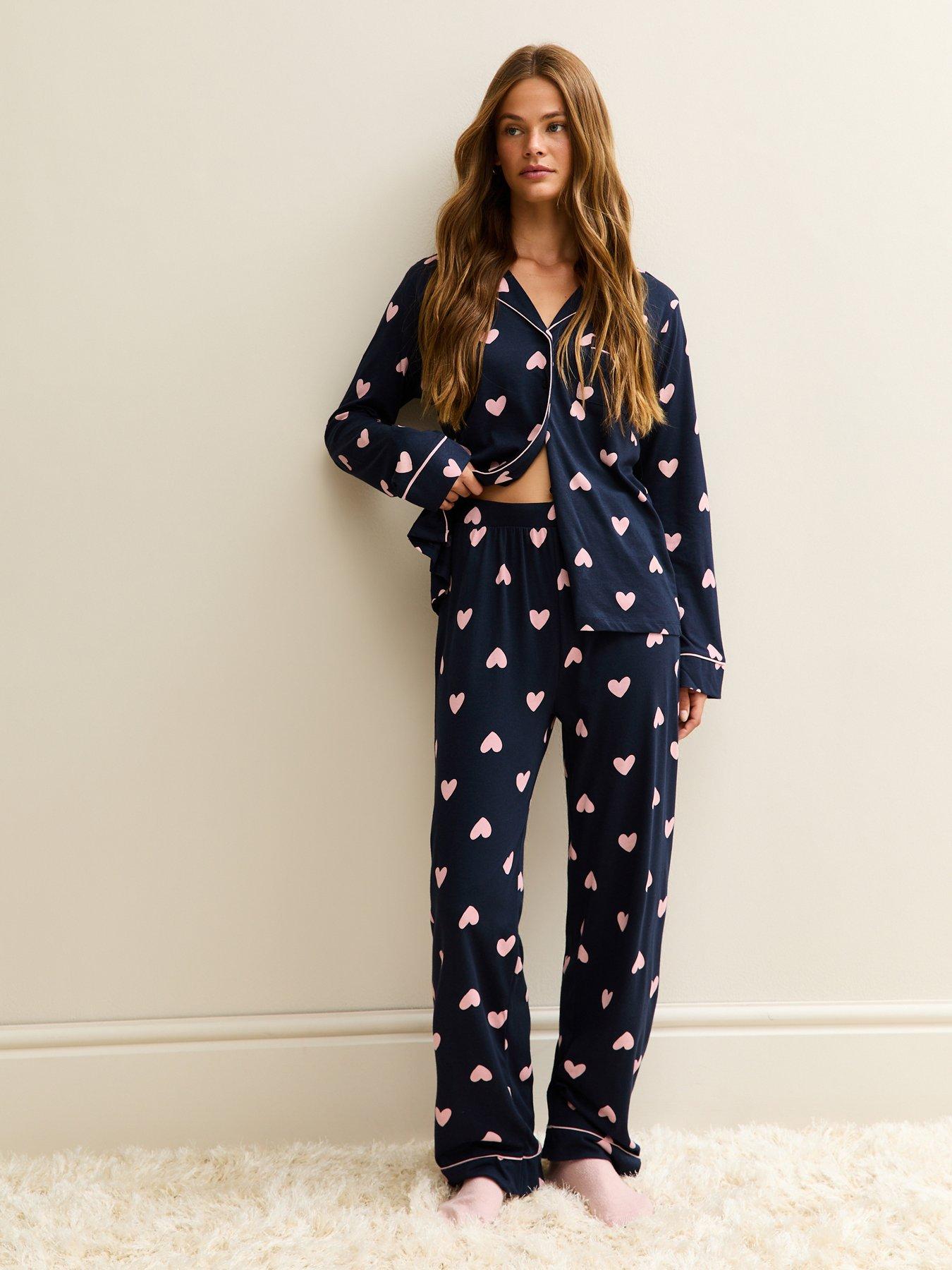 New Look Navy Long Sleeve Collar Shirt And Trousers Pyjama Set