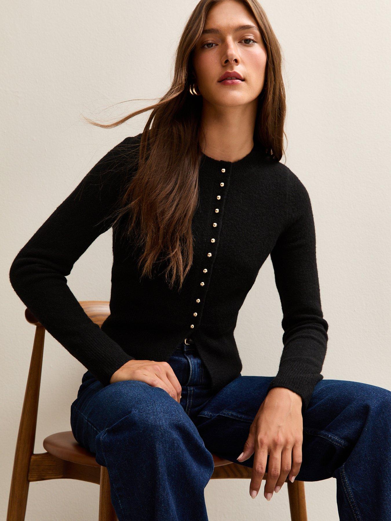 New Look Crew Neck Long Sleeve Cardigan - Black