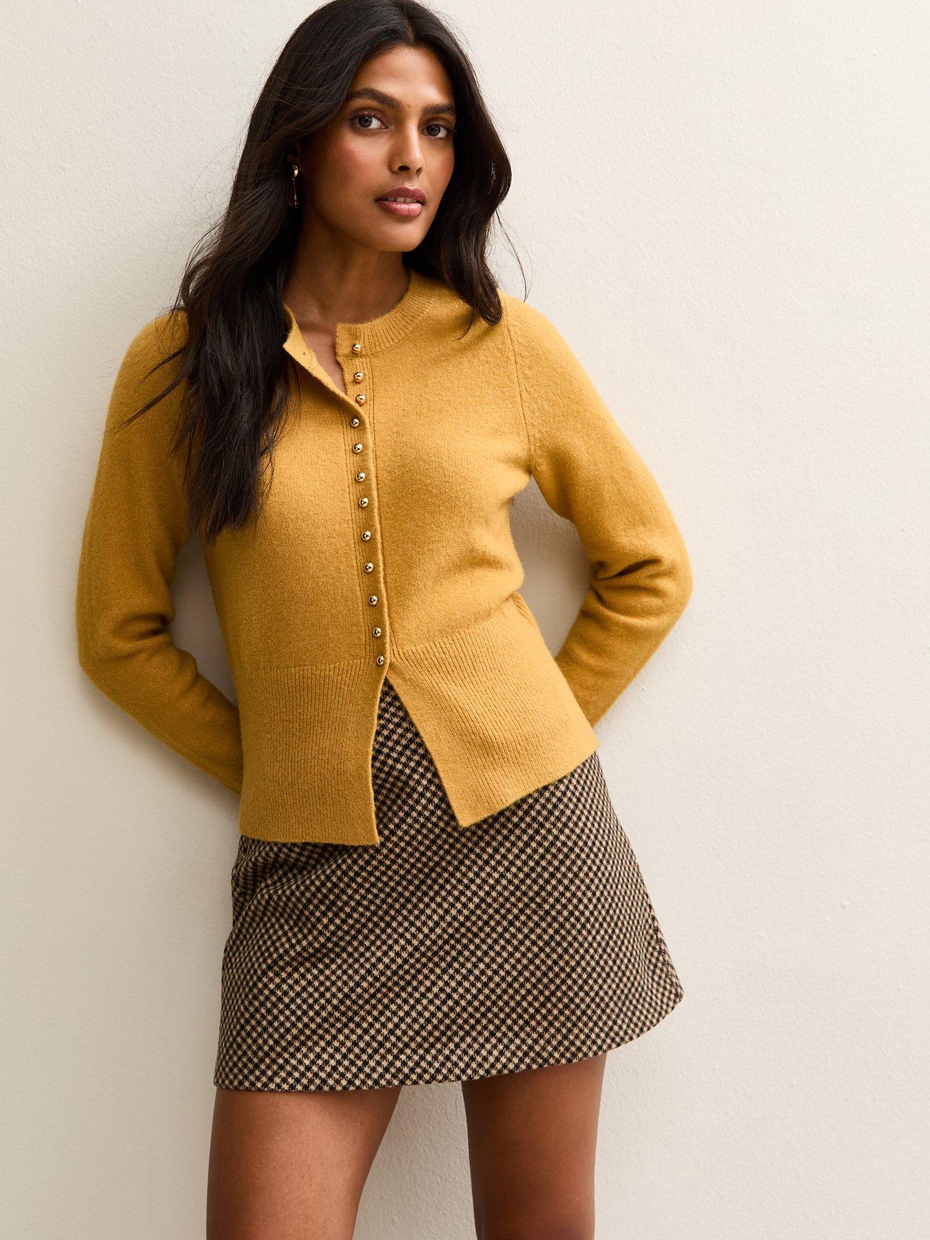 New Look Crew Neck Long Sleeve Cardigan - Yellow