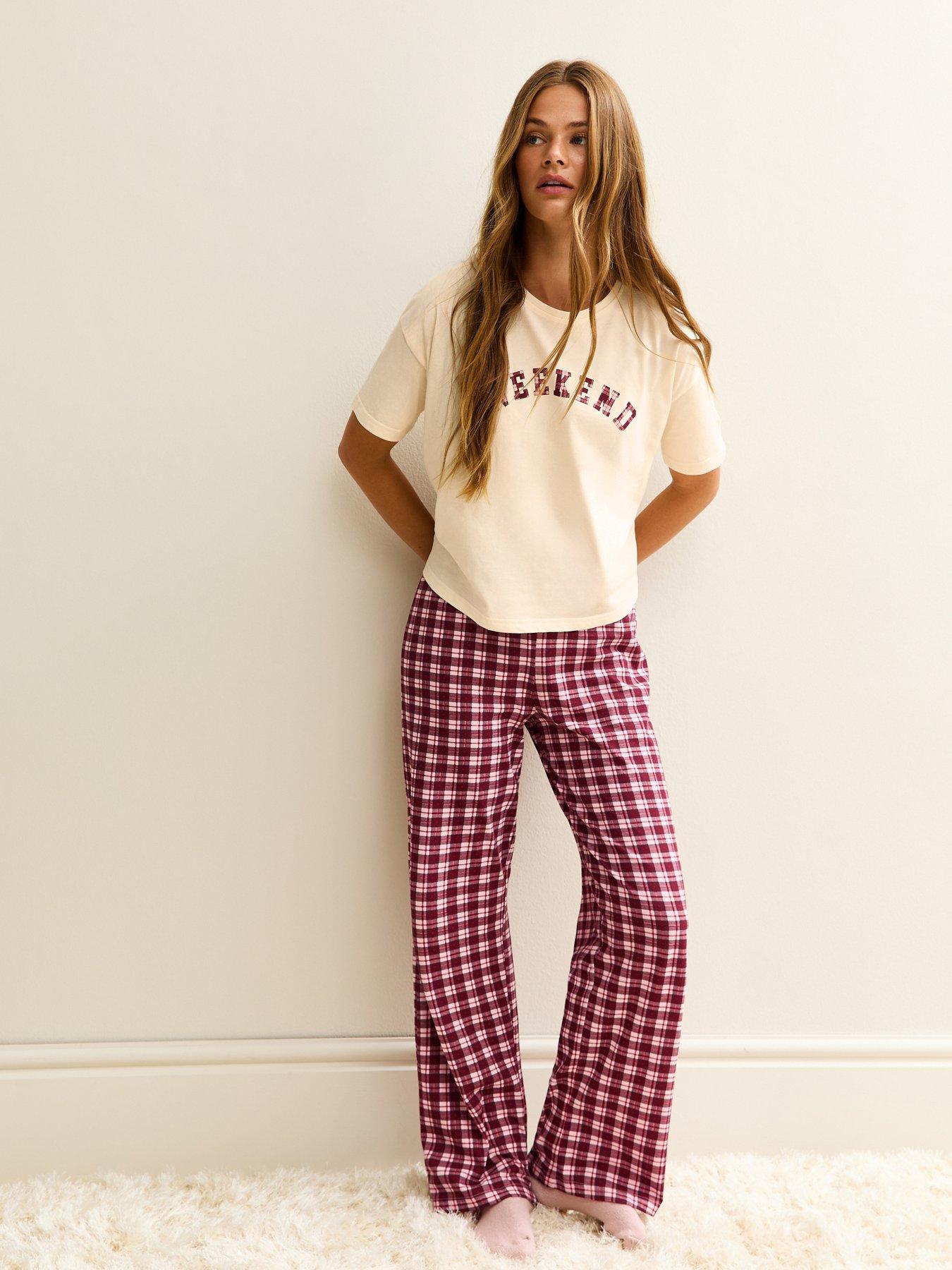 New Look Burgundy Check Pyjama Trousers.