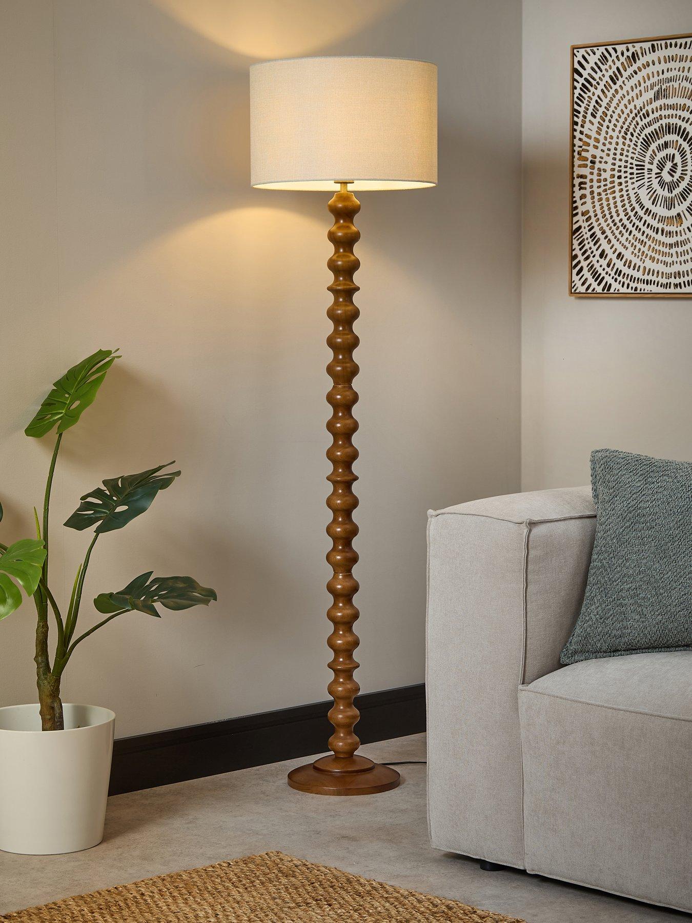 Image 1 of 6 of The Very Collection Bobbin Floor Lamp With Linen Shade