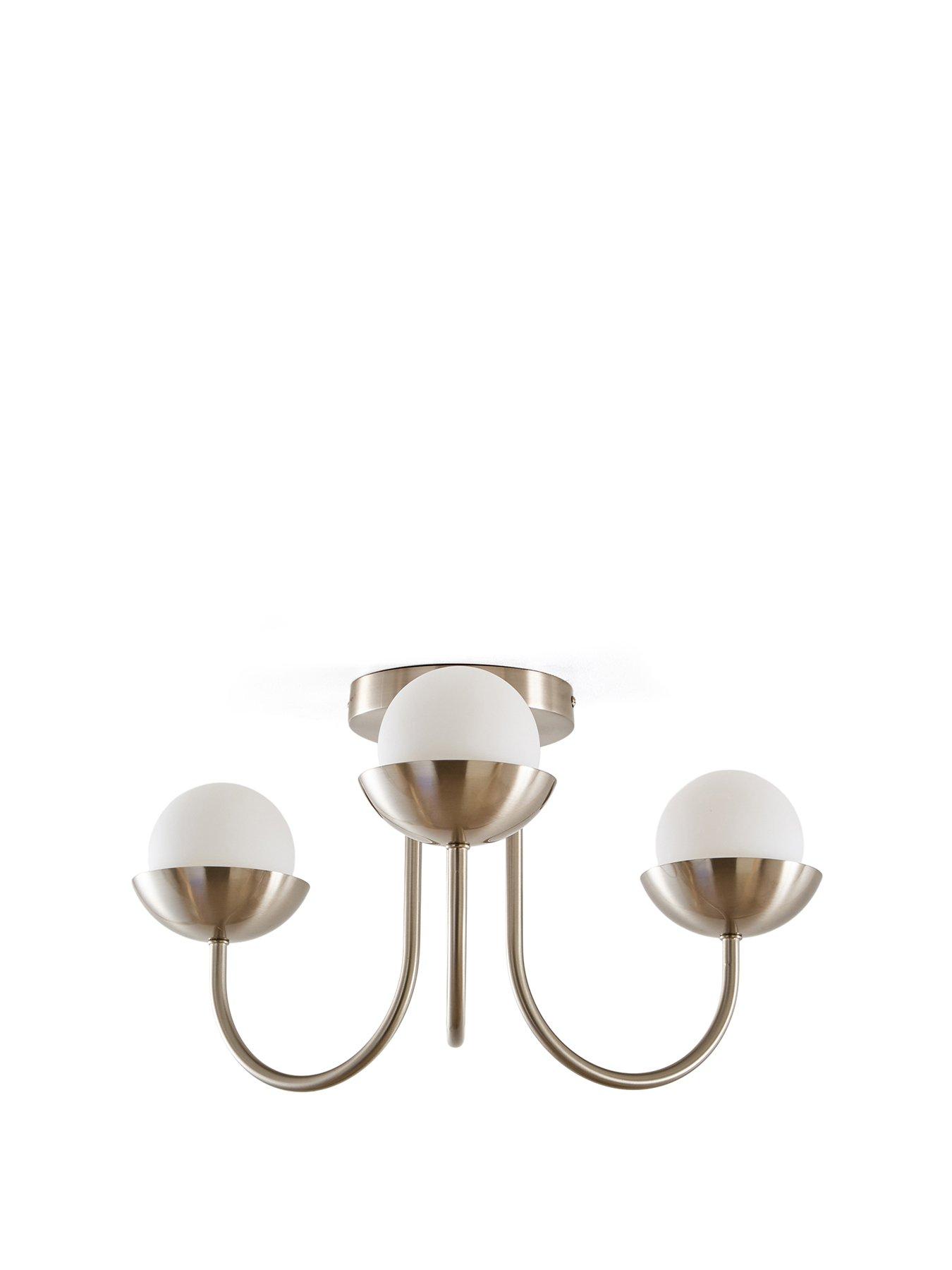 Image 2 of 6 of The Very Collection 3 Light Semi Flush Retro Globe - Brushed Nickel