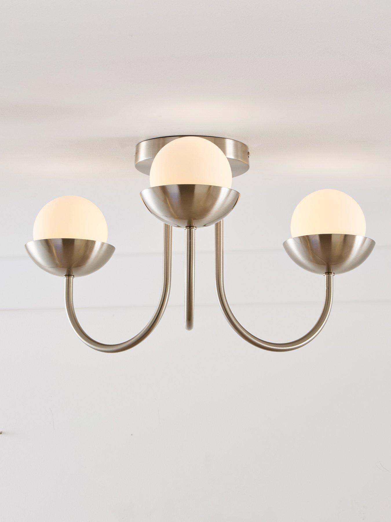 Image 3 of 6 of The Very Collection 3 Light Semi Flush Retro Globe - Brushed Nickel