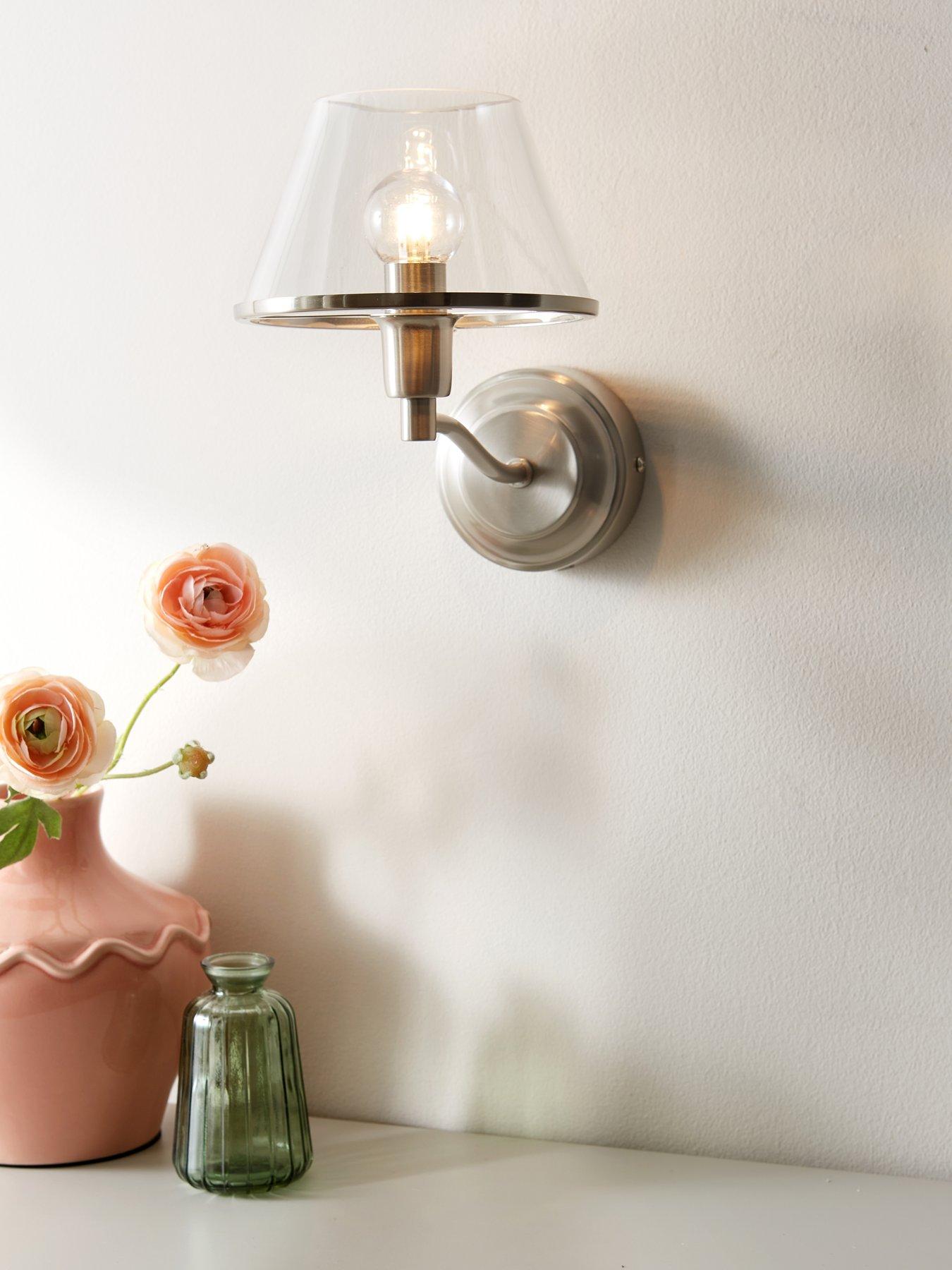 Image 1 of 6 of The Very Collection Rechargeable Wall Light With Clear Glass Conical Shade With Metal Trim