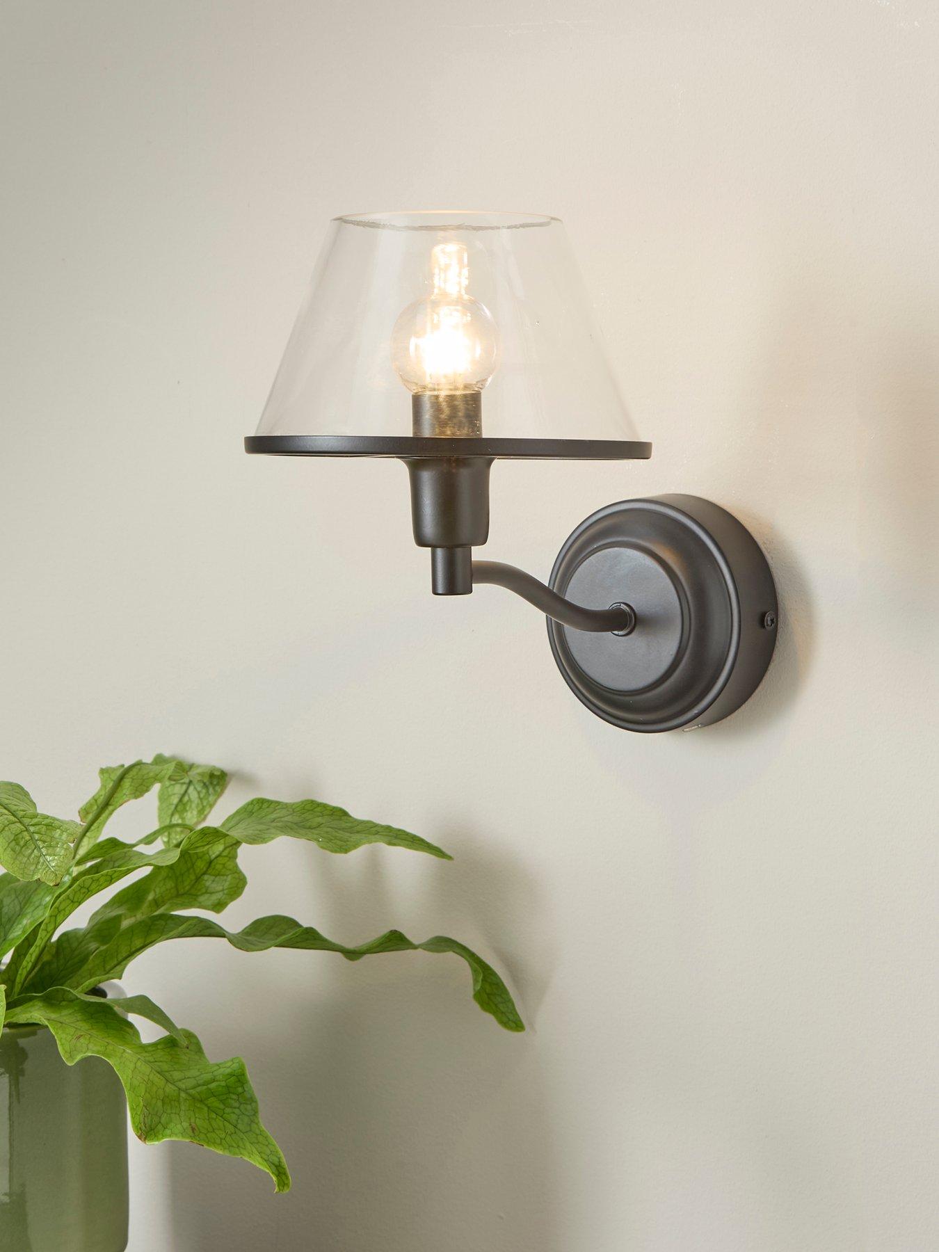 Image 1 of 6 of The Very Collection Rechargeable Wall Light With Clear Glass Conical Shade With Metal Trim