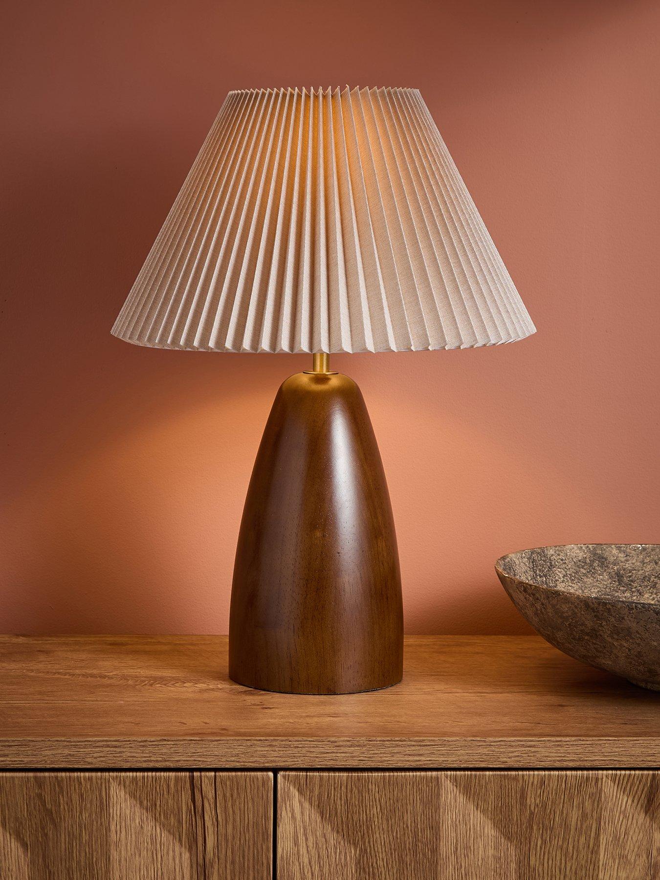 Image 1 of 6 of The Very Collection Walnut Table Lamp With Pleated Shade
