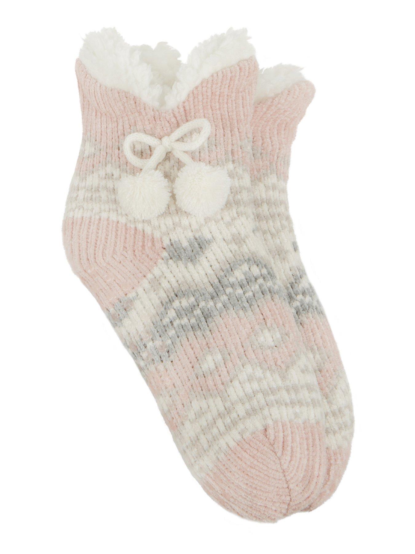 TOTES Toasties Ladies Chenille Crop Knitted Slipper Socks - Multi