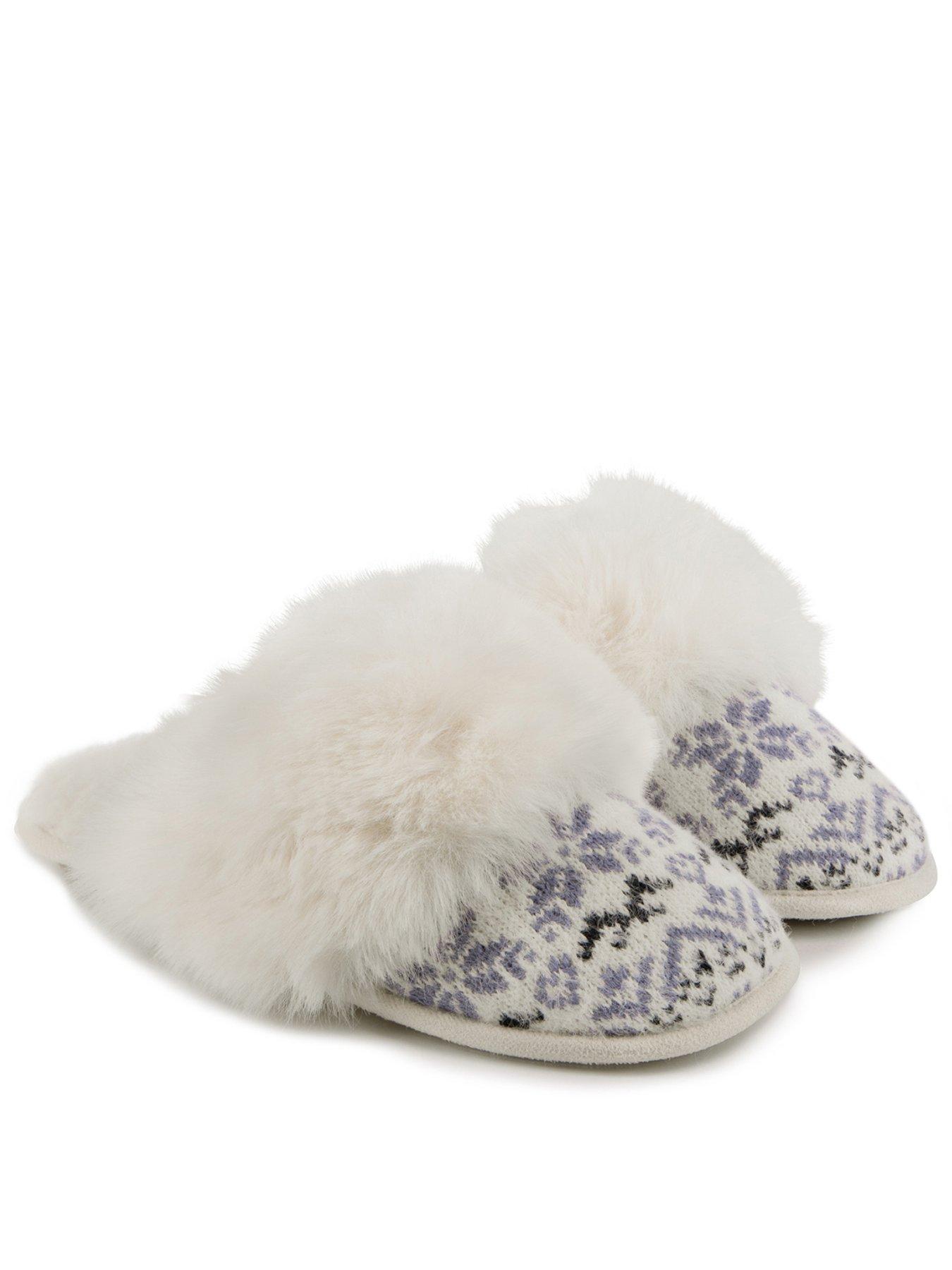 TOTES Toasties Ladies Fair Isle Knit Mule Slippers - Blue