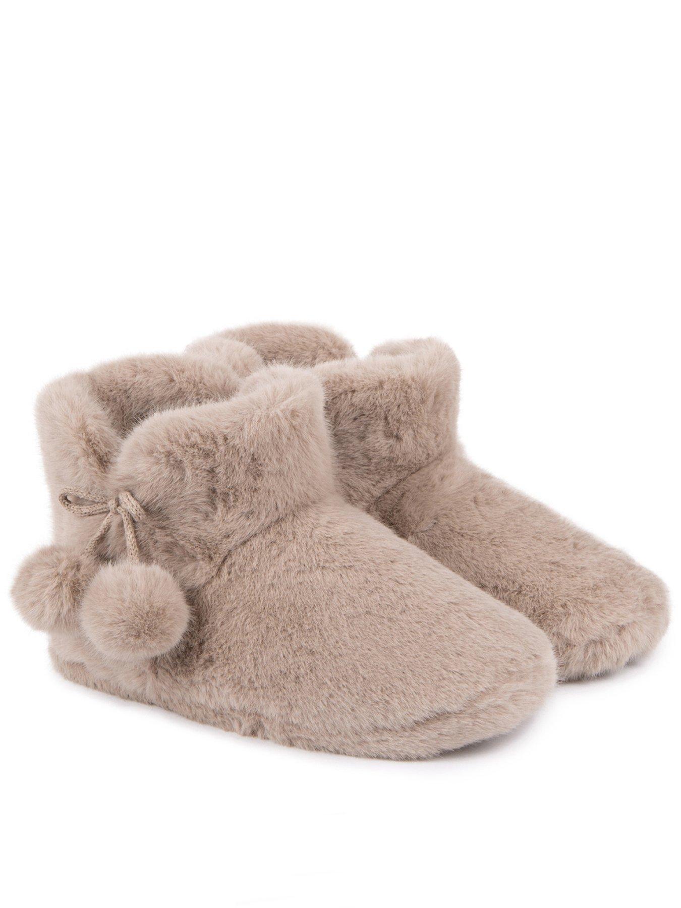 Totes Toasties Ladies Faux Fur Boot Slippers - Oat