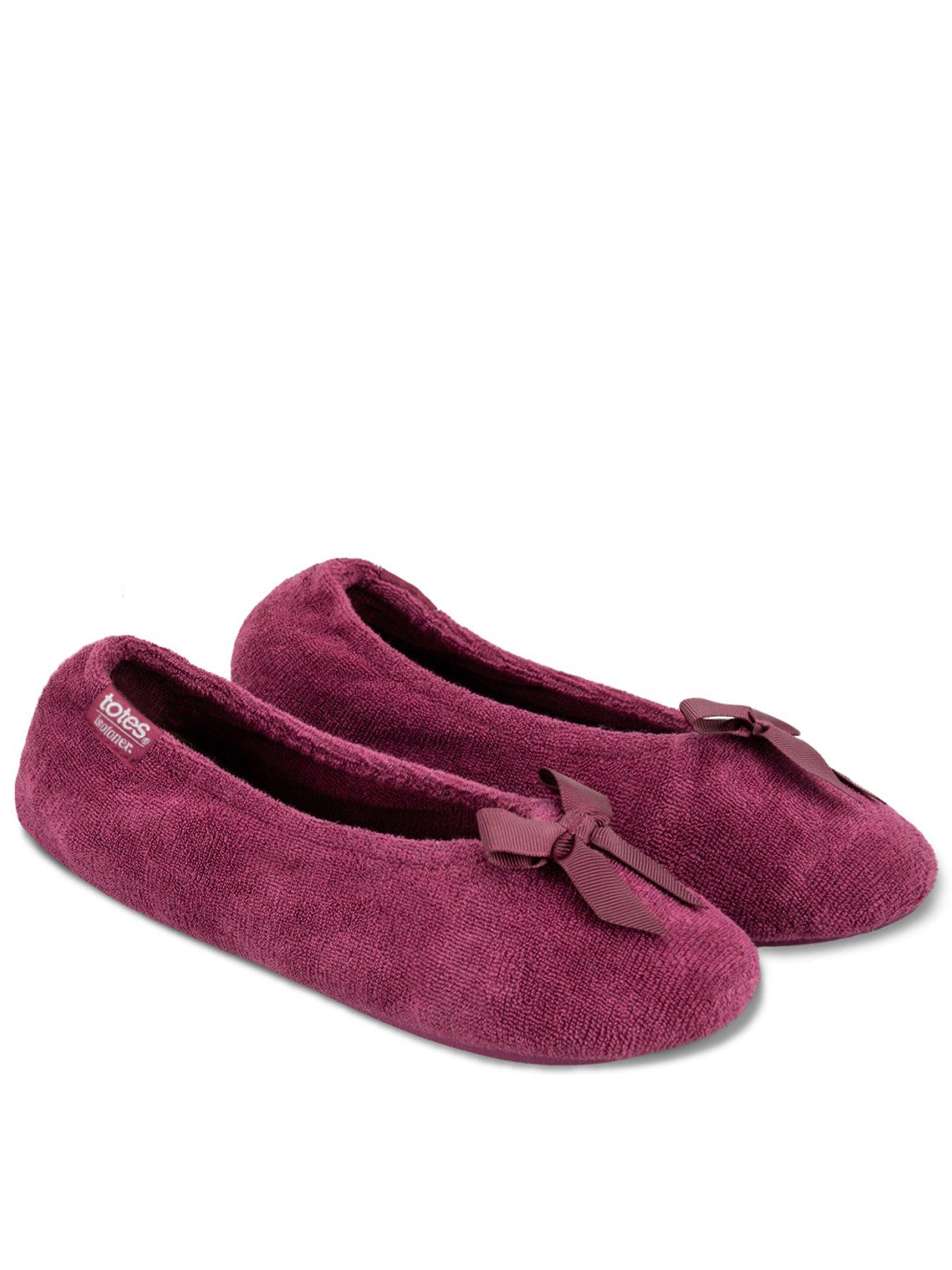 undefined Isotoner Ladies Terry Ballerina Slippers - Burgundy