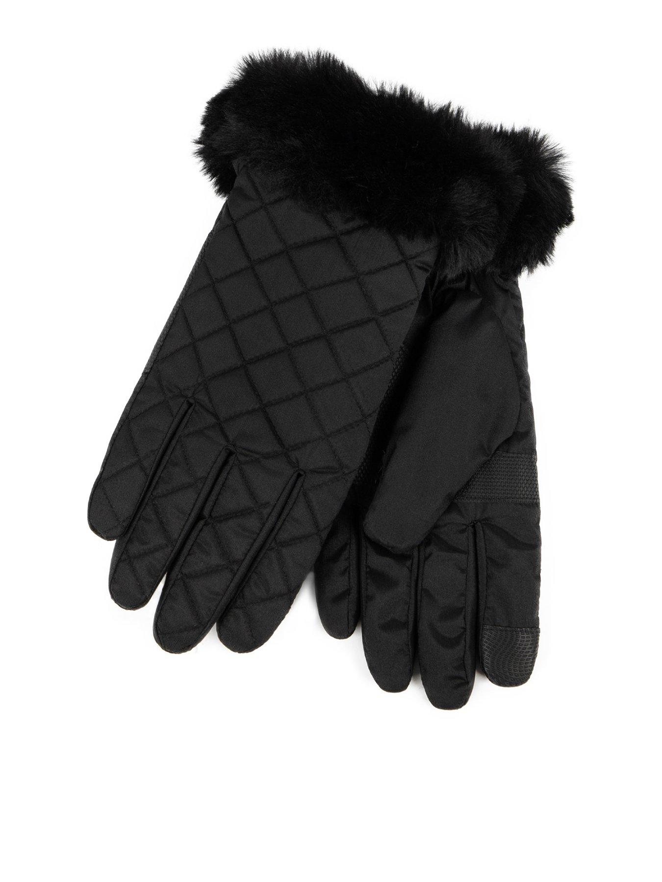 Totes Isotoner Isotoner Ladies Smartouch Water Repellent Padded Gloves With Fur Cuff - Black