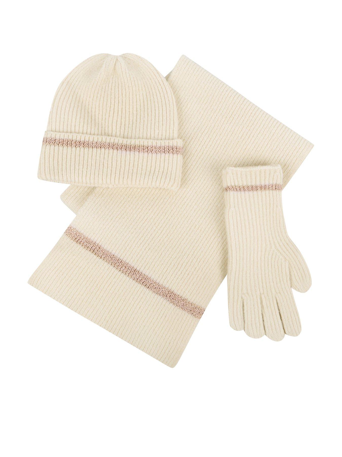 TOTES Toasties Ladies Knitted Hat Scarf Glove Gift Set Oat Very
