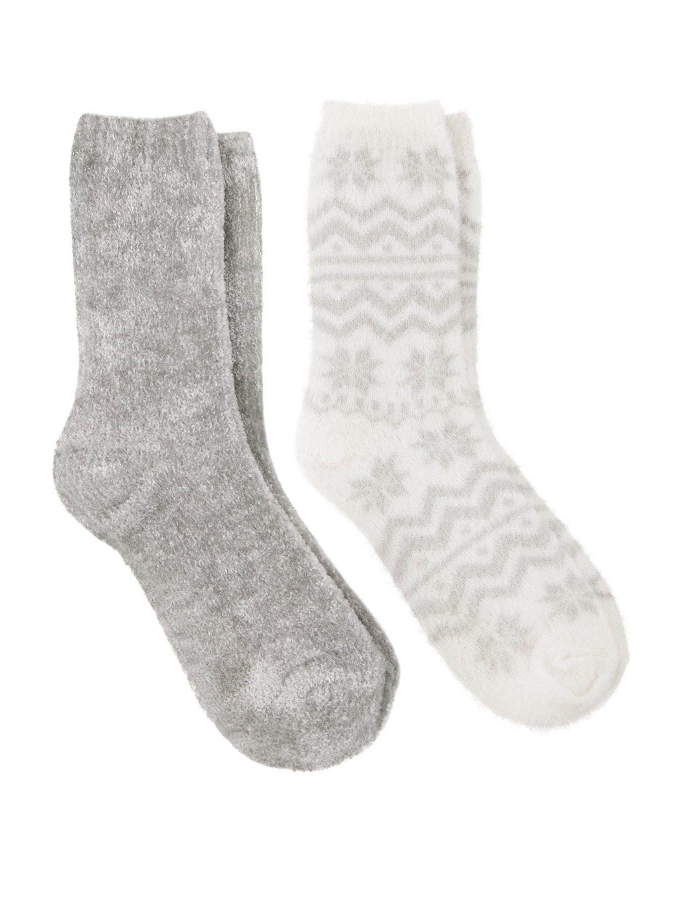 TOTES 2pk Fairisle Chenile Soft Bed Socks - Grey/fairisle