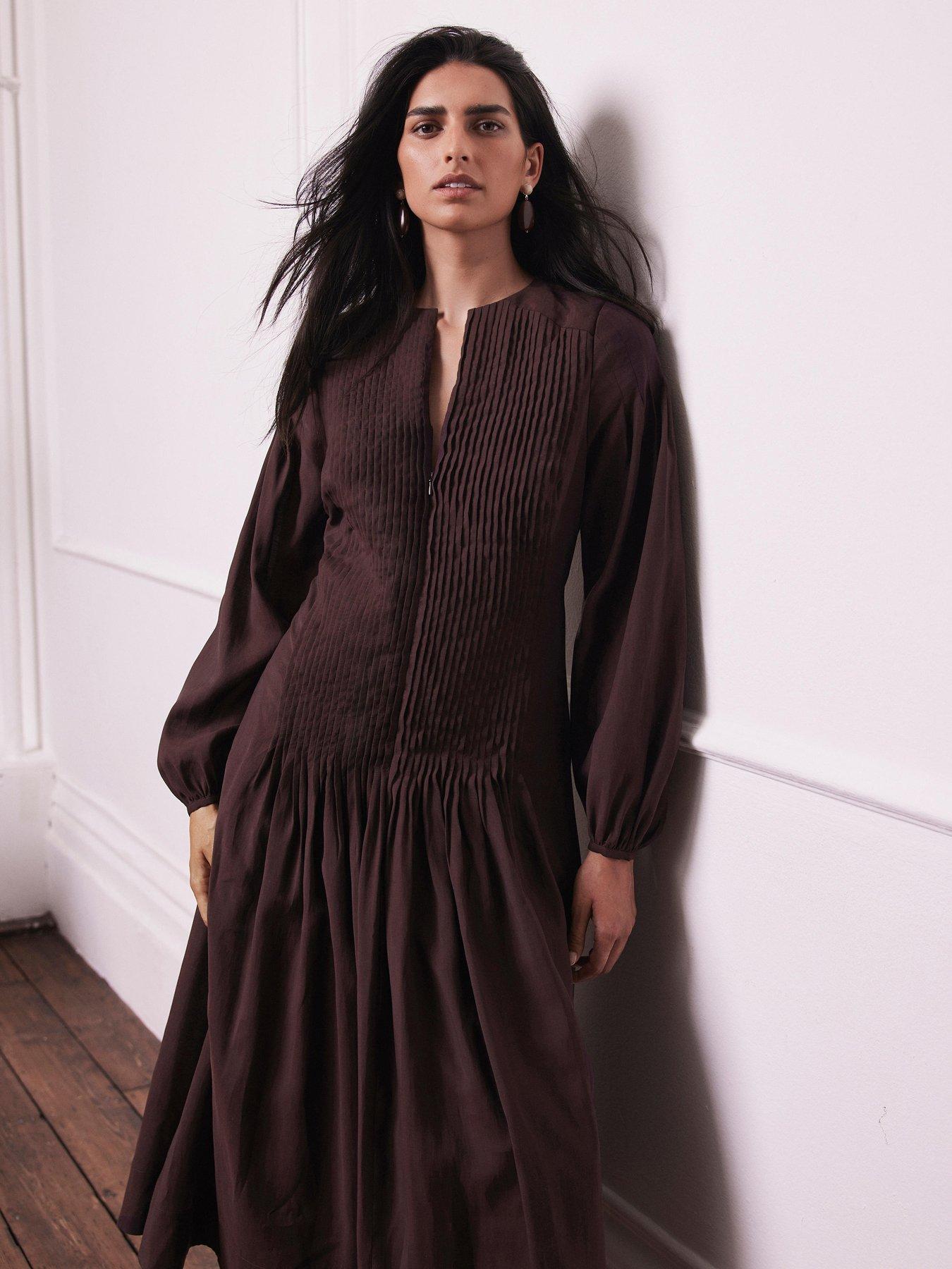 Mint Velvet Burgundy Pintuck Long Dress | Very