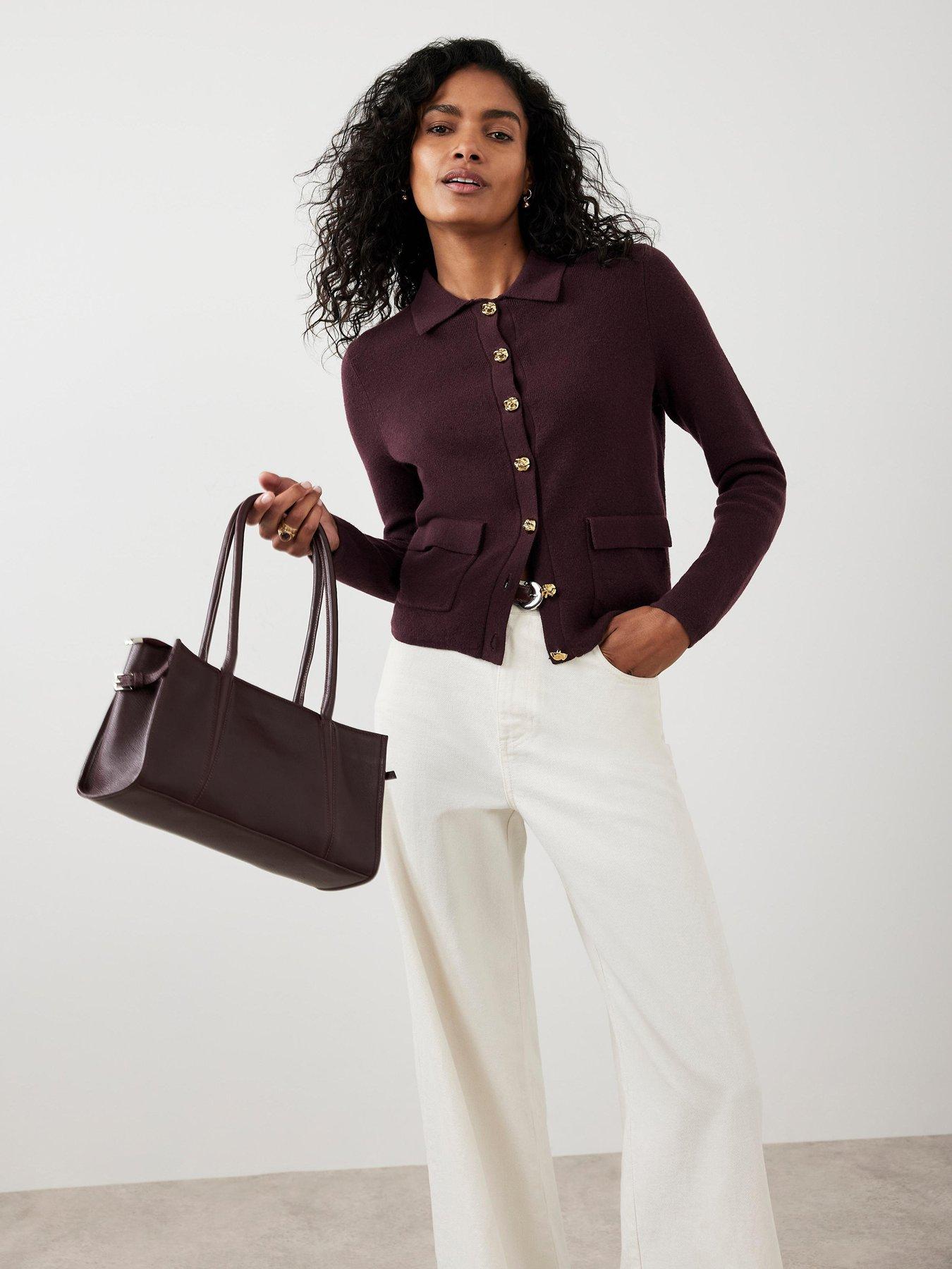 undefined Burgundy Shirt Collar Cardigan