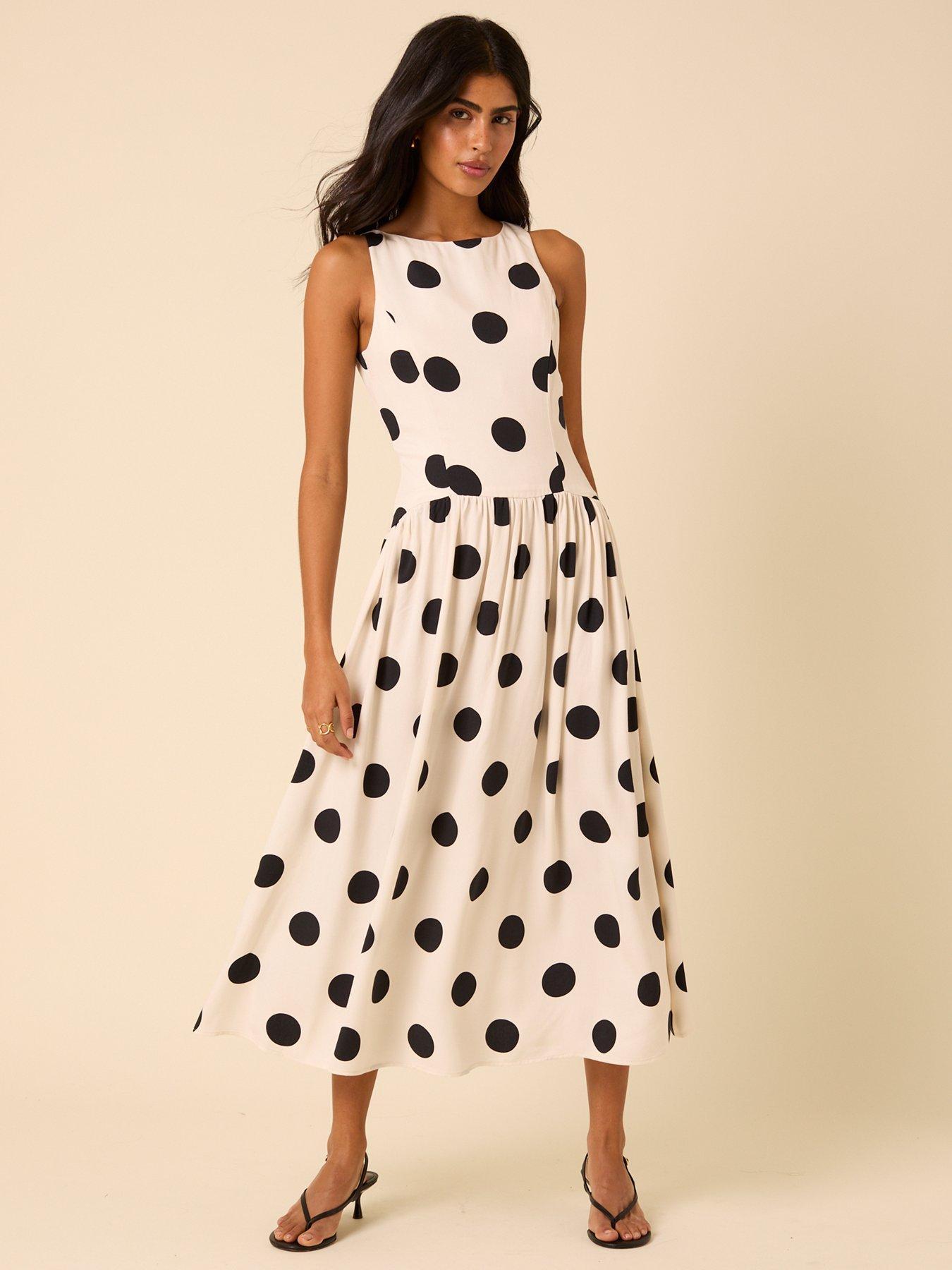 undefined Polka Dot Kyla Midi Dress - White