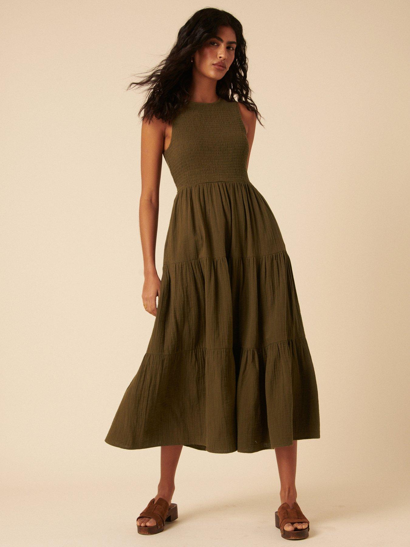 undefined Khaki Tiered Sleeveless Charlie Dress - Green