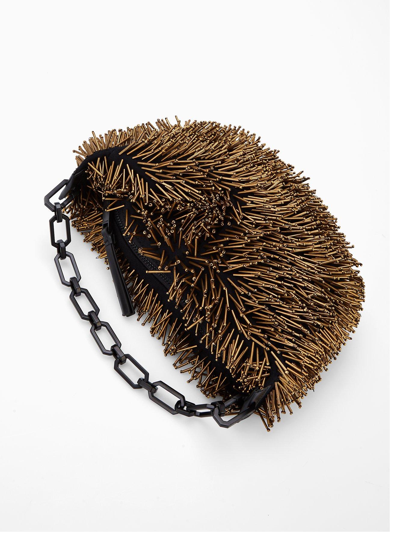 Image 2 of 4 of AllSaints Madea Chain Bead Bag - Gold