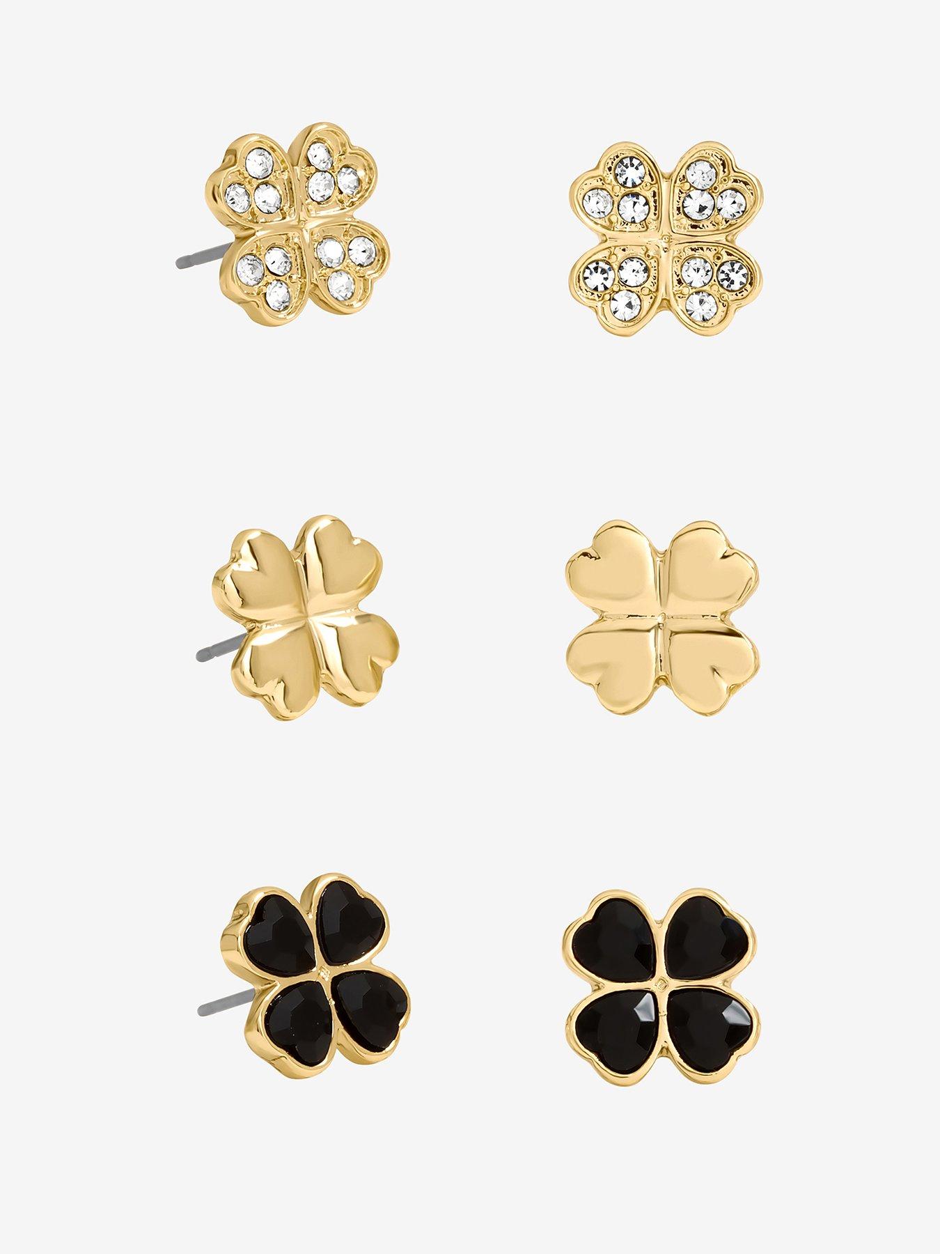 undefined GOLD & JET CRYSTAL CLOVER STUD EARRINGS - PACK OF 3