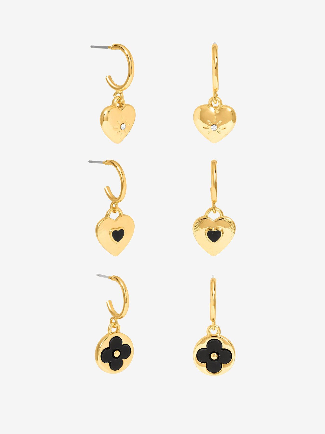 undefined Gold Jet Heart  &  Clover Huggie Charm Earrings - Pack Of 3